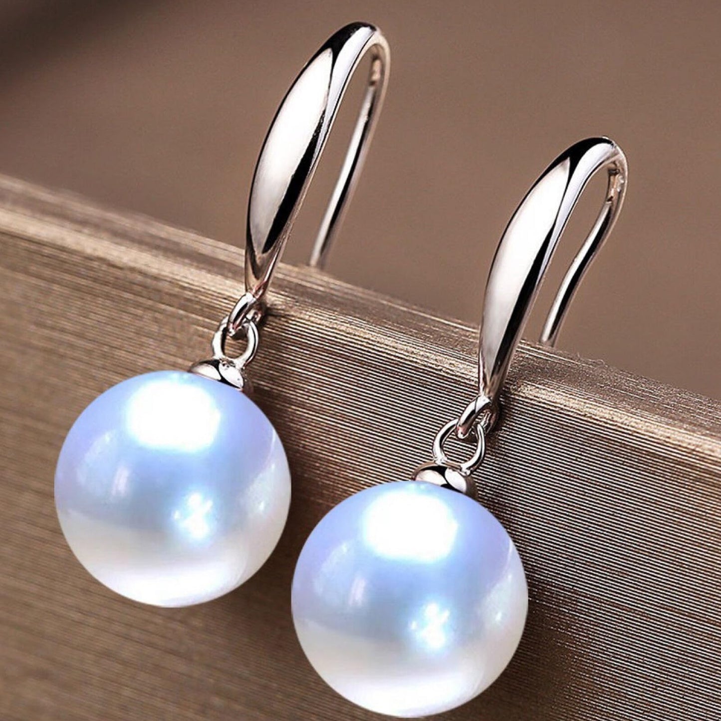 12mm Natural Ocean Pearl Freshwater Cultured Colorful Simulated Beads Drop Dangle Earrings Elegant Birthday Wedding Party Costume Prom Statement Jewelry for Women-white