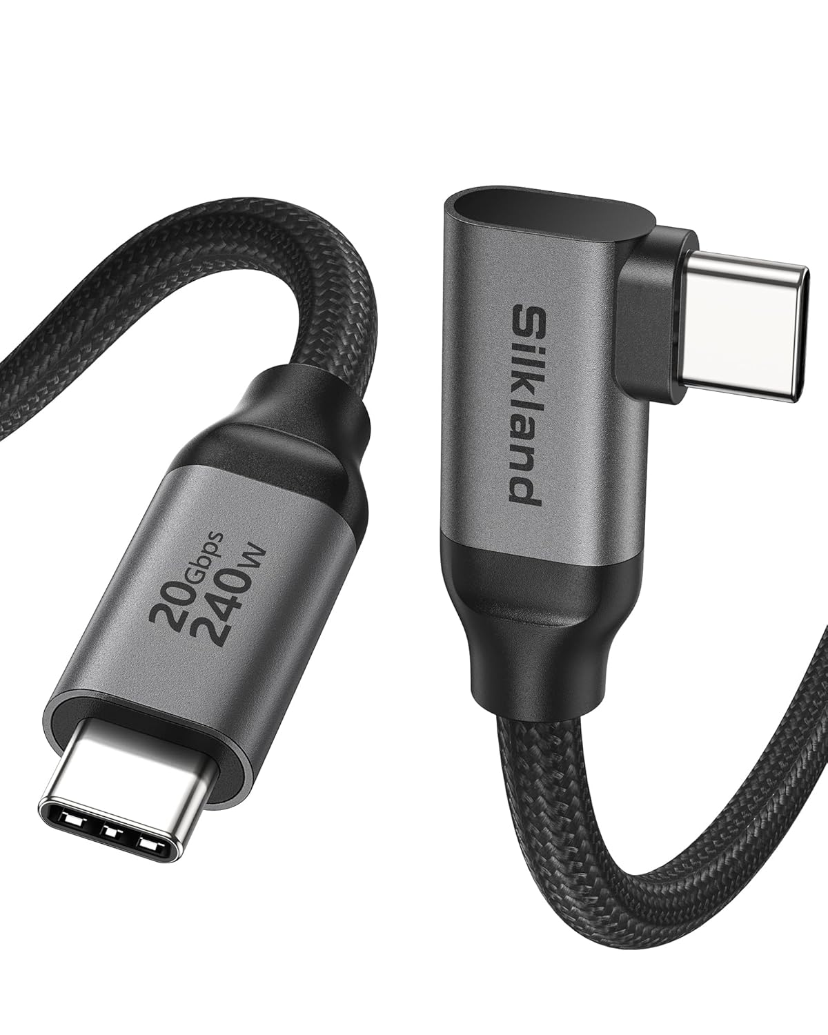 5FT, 8K@30Hz 5K/4K@60Hz 20Gbps 90 3.2 2x2 240W 17, Silkland USB C Monitor Cable Right Angle Display, Data Transfer