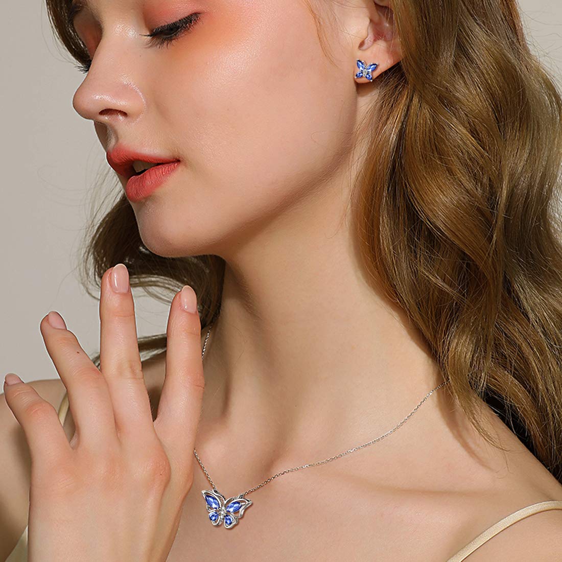 Hipunk Butterfly Purple Jewelry Sets Birthstone Women 925 Sterling Silver December-Tanzanite Birth Stone Animal Butterflies Jewelry Sets/Earring Set Crystal Birthday Jewelry SS0001D
