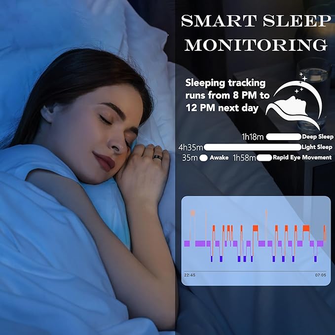 Smart Health Ring for Women Men Fitness Tracker with Heart Rate, Blood Oxygen, Blood Pressure, Sleep Monitoring, Step Counting, IP68 Waterproof for iPhone and Android, No Subscription Fee, Black 12