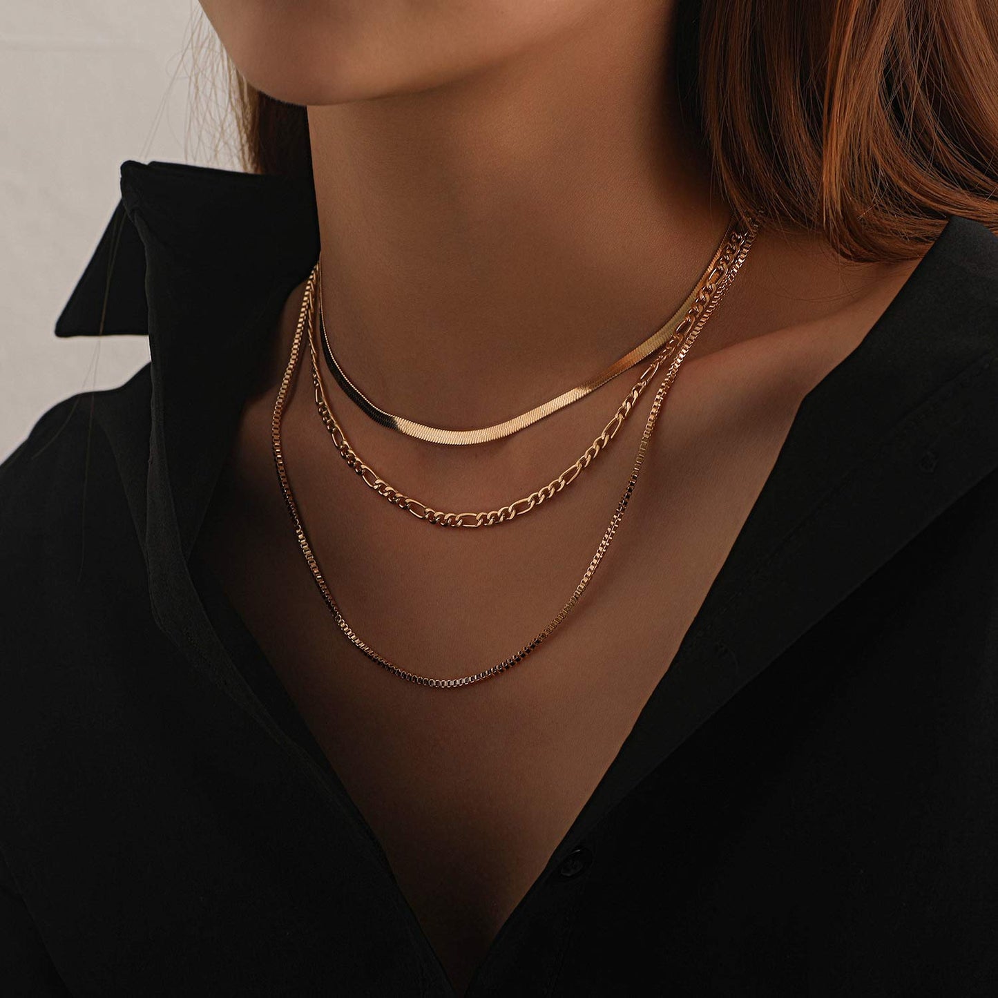 JELLYSEE Gold Necklaces for Women - 14K Gold Plated Layering Necklaces Trendy Circle Paperclip Chain Pendant Choker Necklace, Simple Diamond Cross Bow Jewelry Set Gifts for Women