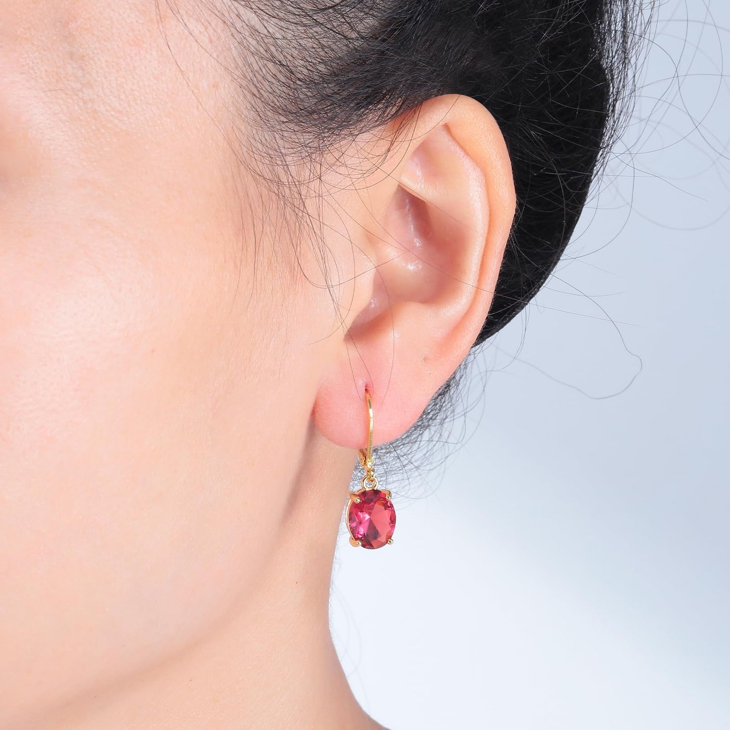 CiNily Cut-Oval Leverback Dangle Earrings for Women Red Cubic Zircon 14K Gold Plated Hypoallergenic Hanging Earrings Lightweight Summer Drop Earrings Party Wedding Birthday Gifts