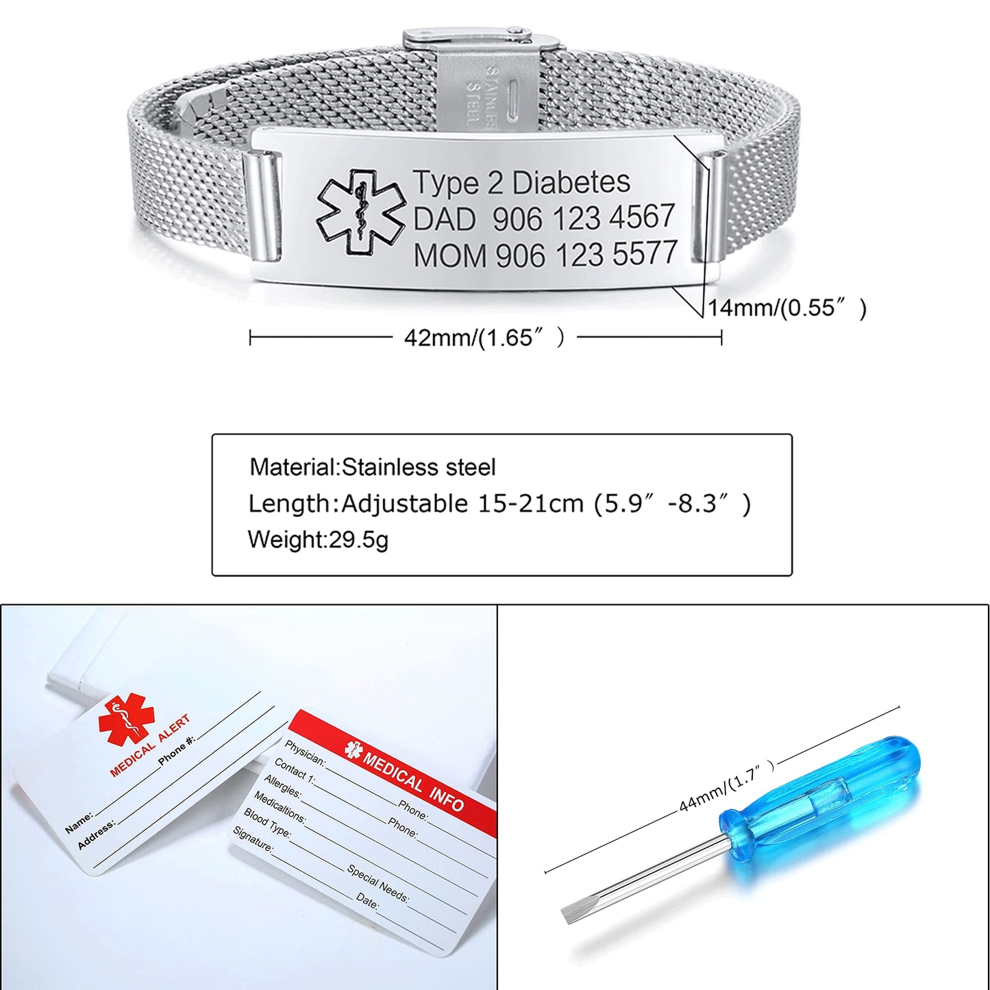 VNOX PENICILLIN Allergy Medical Alert Bracelets for Men & Women s with Adjustable Stainless Steel Mesh Emergency Medical ID Bracelets Wristband