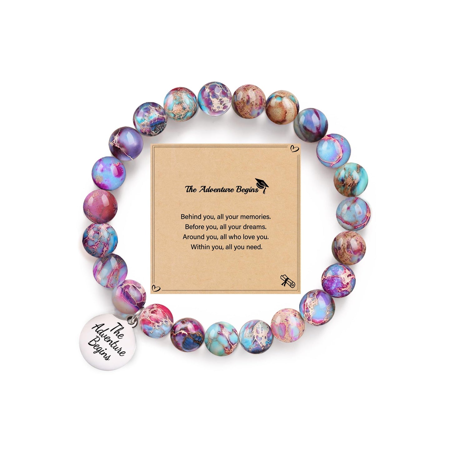 Sistble College Graduation Gifts, Graduation Bracelets 2026 Teen Girl Gifts High School Inspirational Gifts for Women The Adventure Begins Engraved Beaded Jewelry Gift for Teens