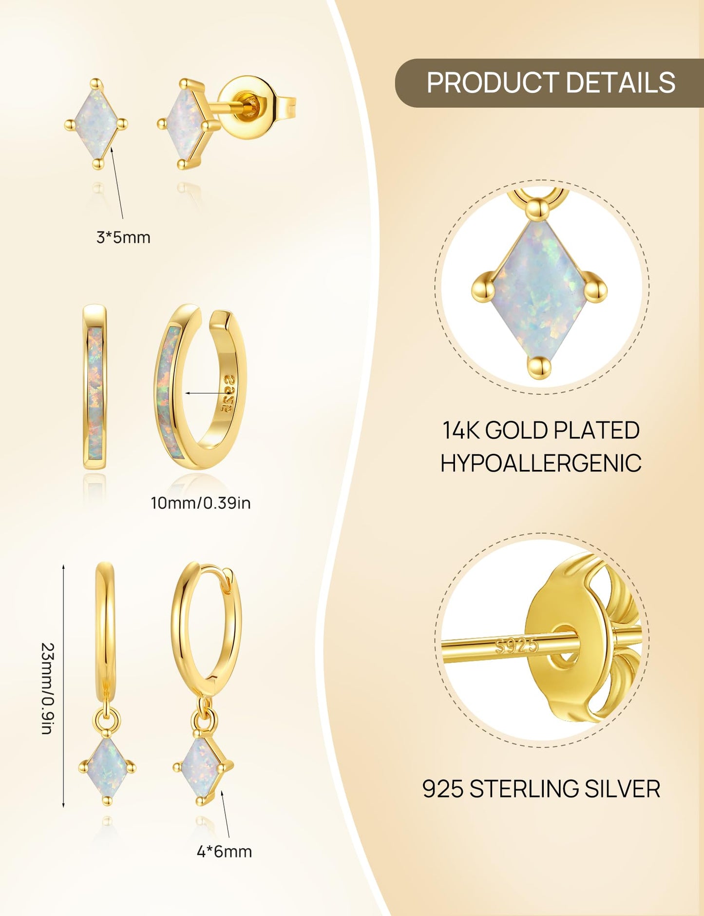 Angelady Gold Hoop Opal Earrings Set for Women, 14K Gold Plated Hypoallergenic Opal Hoop Earrings for Women, Dainty Huggie Dangle Opals Earring Stacks Trendy Opals Jewelry Gifts 2026