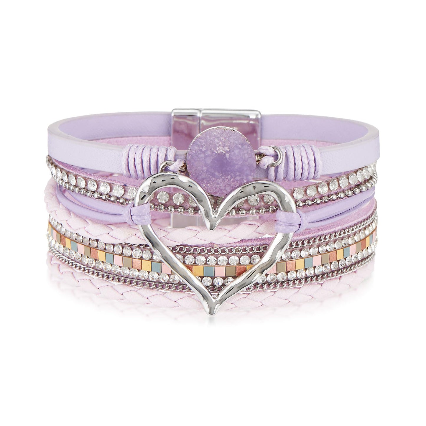 QIUTIMIY Leather Bracelets for Women Trendy Boho Cuff Bracelet Layered Bangle with Clasp Hand Wrist Jewelry Western(Style 6-Purple)