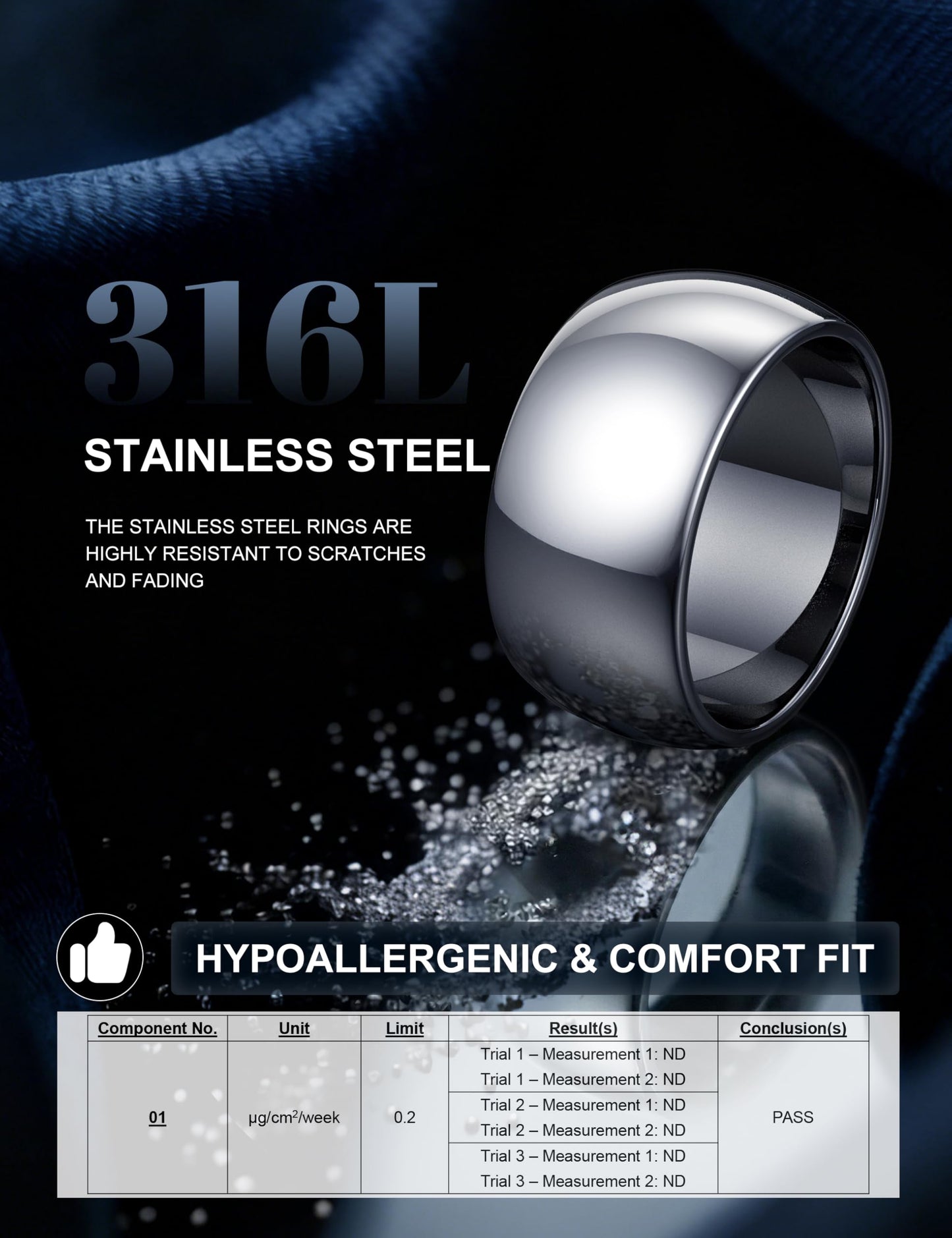 Florideco 10mm Stainless Steel Ring Wedding Bands for Women Mens Ring Wedding Band Plain Dome High Polished Size 8