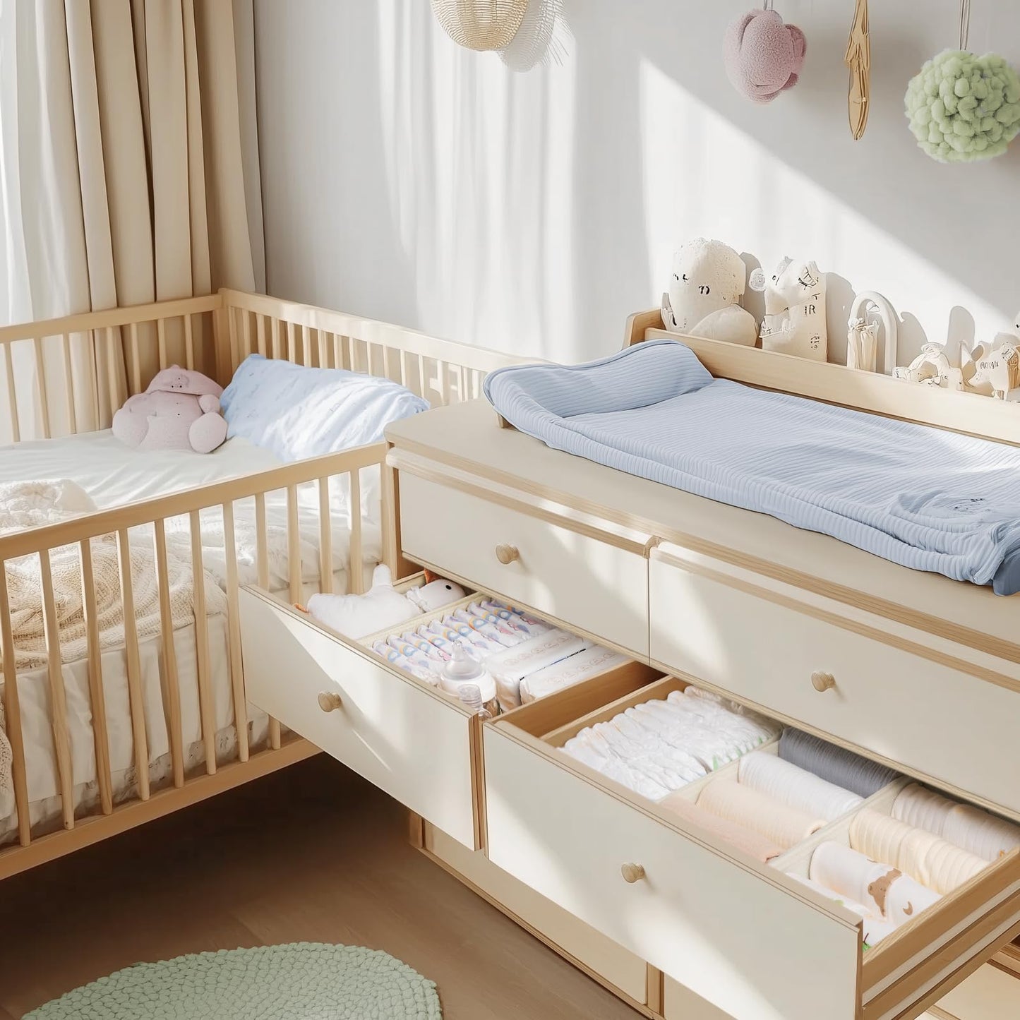 Criusia Drawer Organizer Clothes, 21 Pack Dresser Organizer for Baby Clothes, Underwear, Sock - Foldable Closet Organization and Storage Dividers Bins for Nursery, Bedroom (Beige)