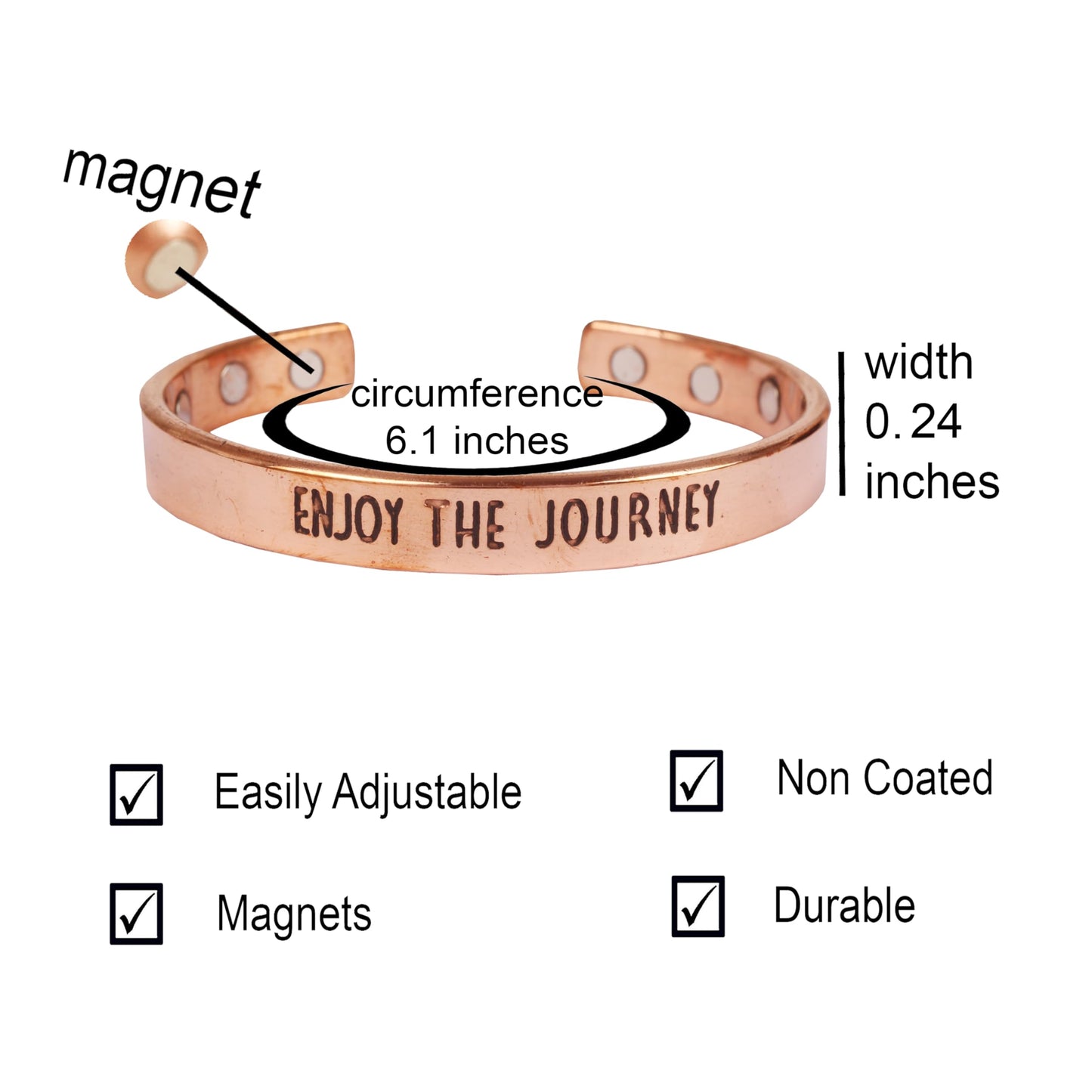Touchstone Inspirational Copper Engraved Magnetic Bracelets for Women-Personalized Jewelry Gifts for Best Friend/Mom/Daughter/Sister - Adjustable Bracelet in a Gift Box Enjoy The Journey