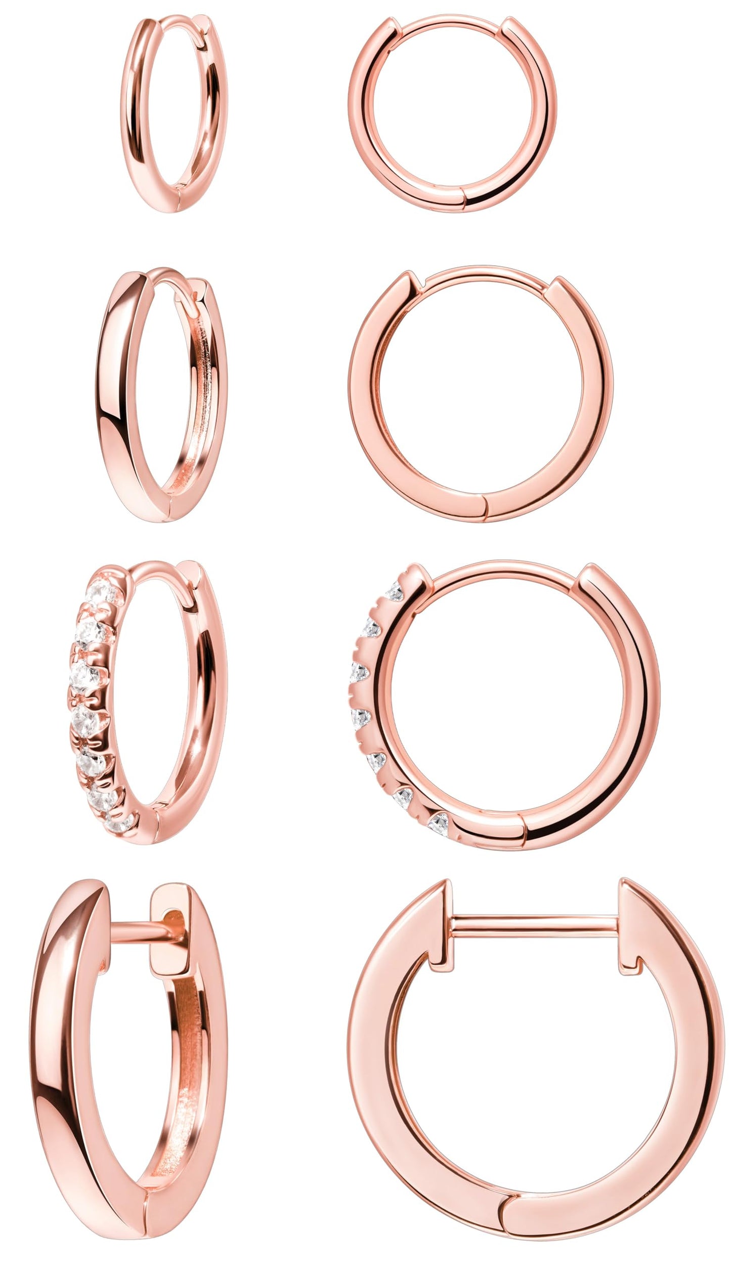 Rose Gold Hoop Earrings for Women, Small Huggie Hoop Earring for Men, Hypoallergenic Cute Trendy Mini Thin Tiny Cartilage Stacks Earrings Sets for Women Multiple Piercing Jewelry Gift Clip On