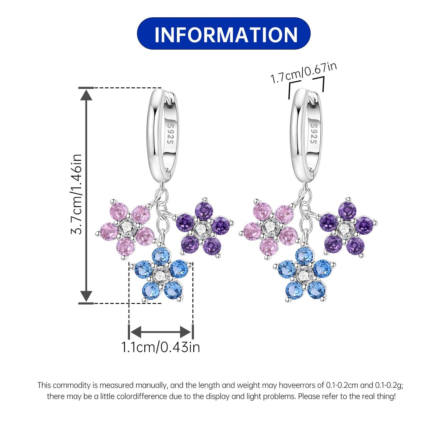 vireau 925 Sterling Silver Drop Earrings Dragonfly Flower Moon Star Dangle Earrings Hypoallergenic Sterling Silver Earrings Jewelry for Women (Flower of Romance)
