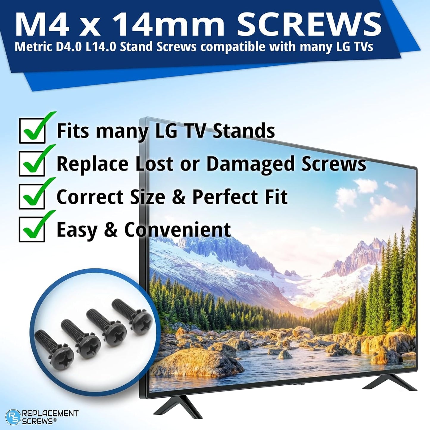 ReplacementScrews M4 14mm (D4.0 L14.0mm) (8) Screws Compatible with Many LG TV Stands