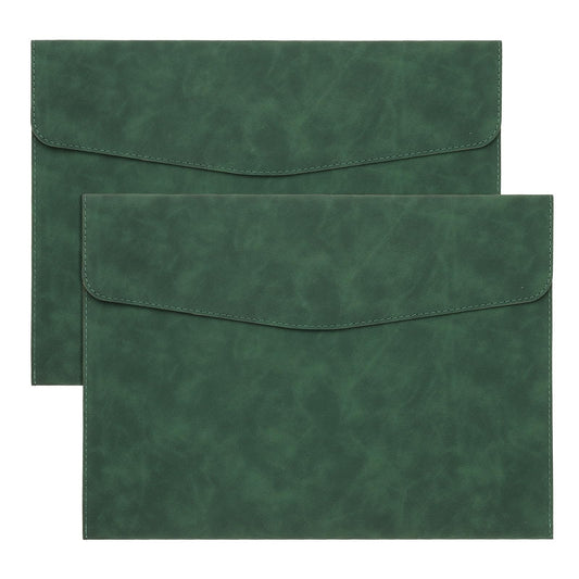 PATIKIL PU Leather A4 File Folder, 2Pcs Document Holder Filing Organizer Portfolio Envelope Folder Case with Snap Closure for Letter Receipt, Green