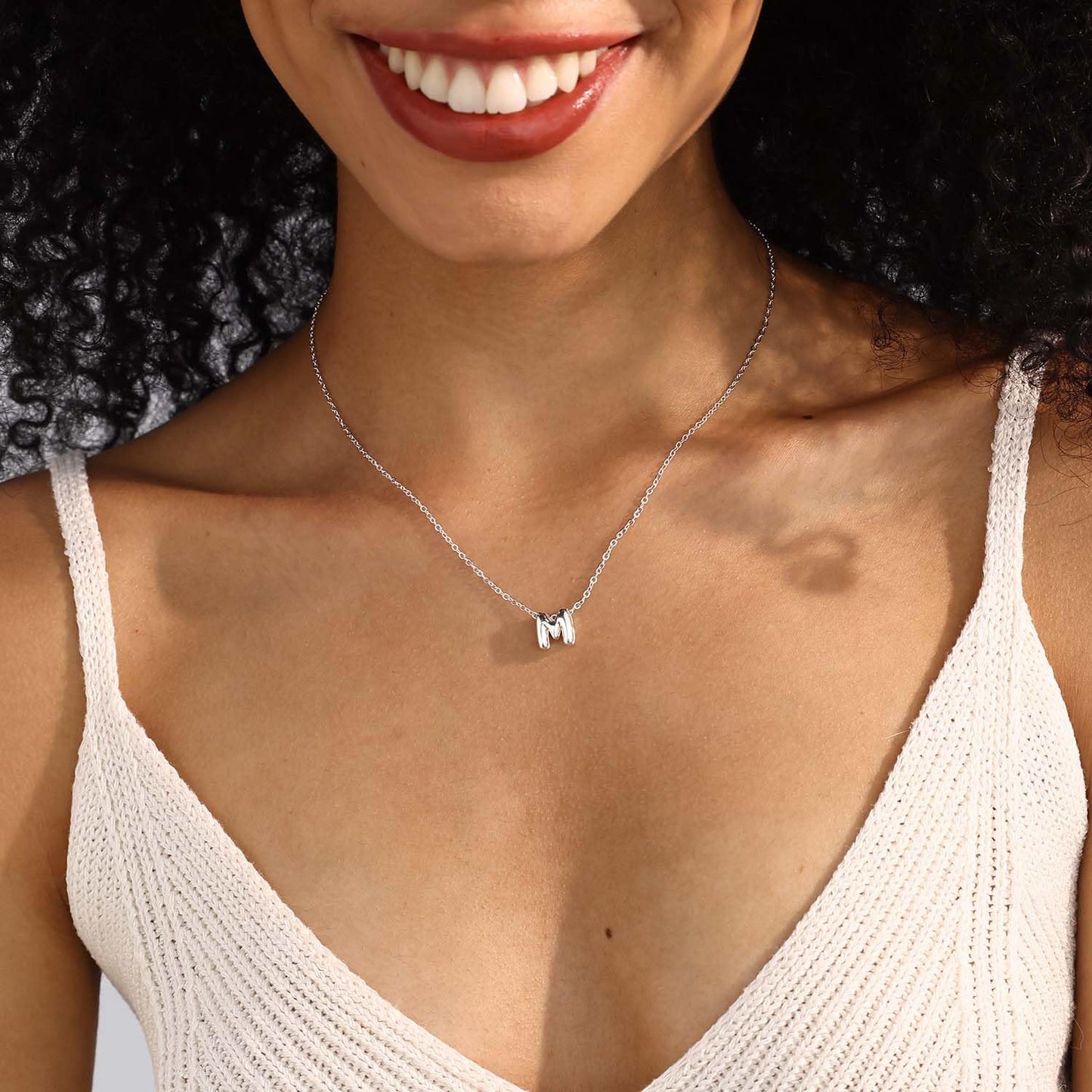 CUEZIY Bubble Silver Letter Necklace Initial Necklaces for Women Dainty Personalized Charm Pendant Name Necklace Cute Non Tarnish Fashion Accessories Teen Gift Trendy Stuff Silver Jewelry Gifts