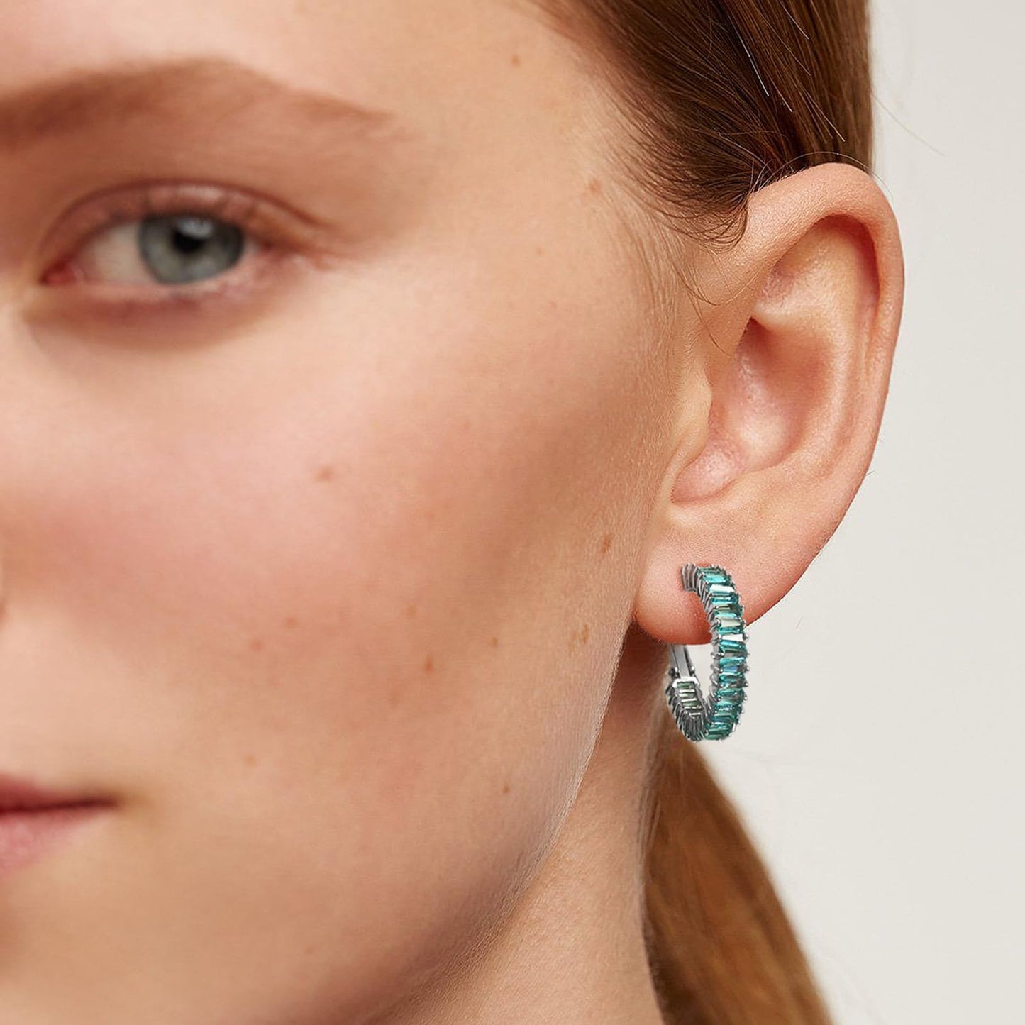 GLOQUAT Gold Lake Blue Hoop Earrings Silver Plated Teal Aqua Blue Earring for Women Vintage Baguette Cubic Zirconia Earring Fashion Round Circle Rhinestone Hoops for Women 925 Silver Post Jewelry 25mm