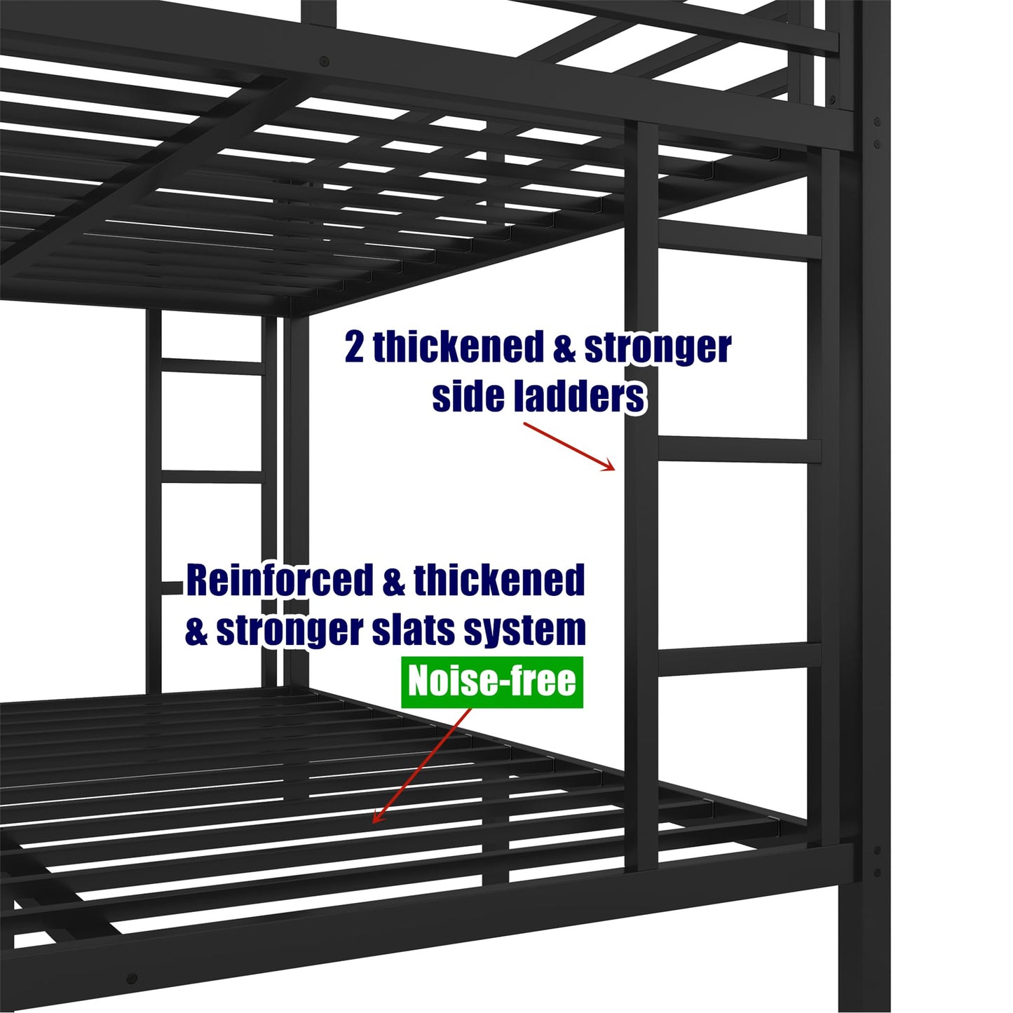 NOAHLEO Stronger & Safer Heavy Duty Metal Twin XL Over Queen Size Bunk Bed for Adults Teens, More Stable Thickened Steel Bunkbed (Twin XL Over Queen)