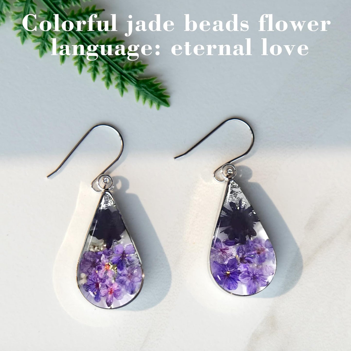 925 Sterling Silver Pressed Flower Teardrop Earrings,Hypoallergenic Women's Jewelry Gift for Mom,Handmade natural dried flower teardrop earrings Jewelry Gift for women
