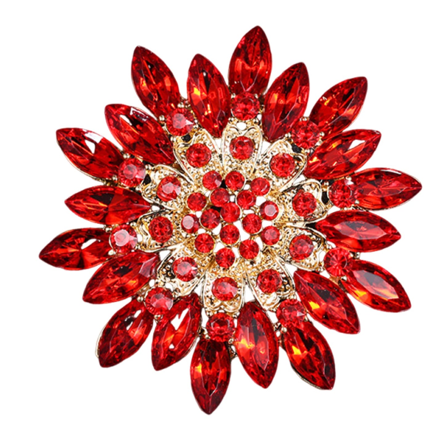 Rhinestone Large Flower Brooches Pins for Women Fashion Sparkly Crystal Sunflower Statement Brooch Wedding Party Suit Dress Formal Jewelry Accessories (red)