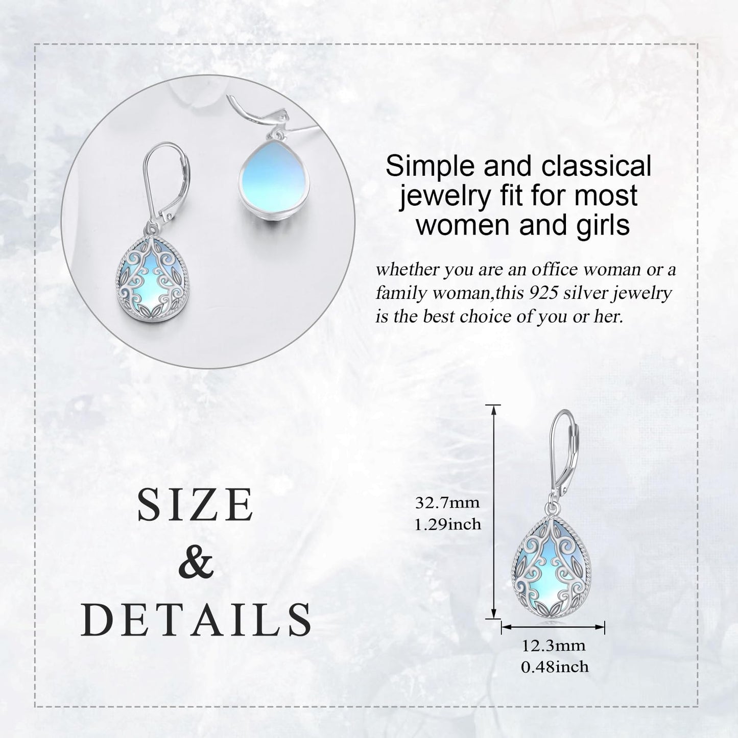 Filigree Earrings for Women 925 Sterling Silver Moonstone Drop Teardrop Earrings Jewelry Gifts for Women