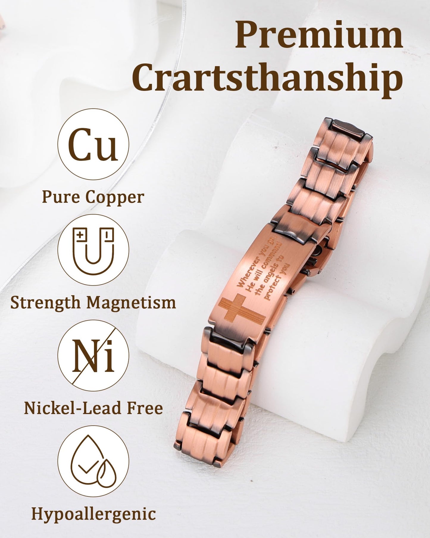 MagEnergy Copper Bracelet for Men, Christian Magnetic Bracelet with Ultra Strength Magnets, Adjustable Copper Biblical Cross Bracelet, Jewelry Gift(Sizing Tool)