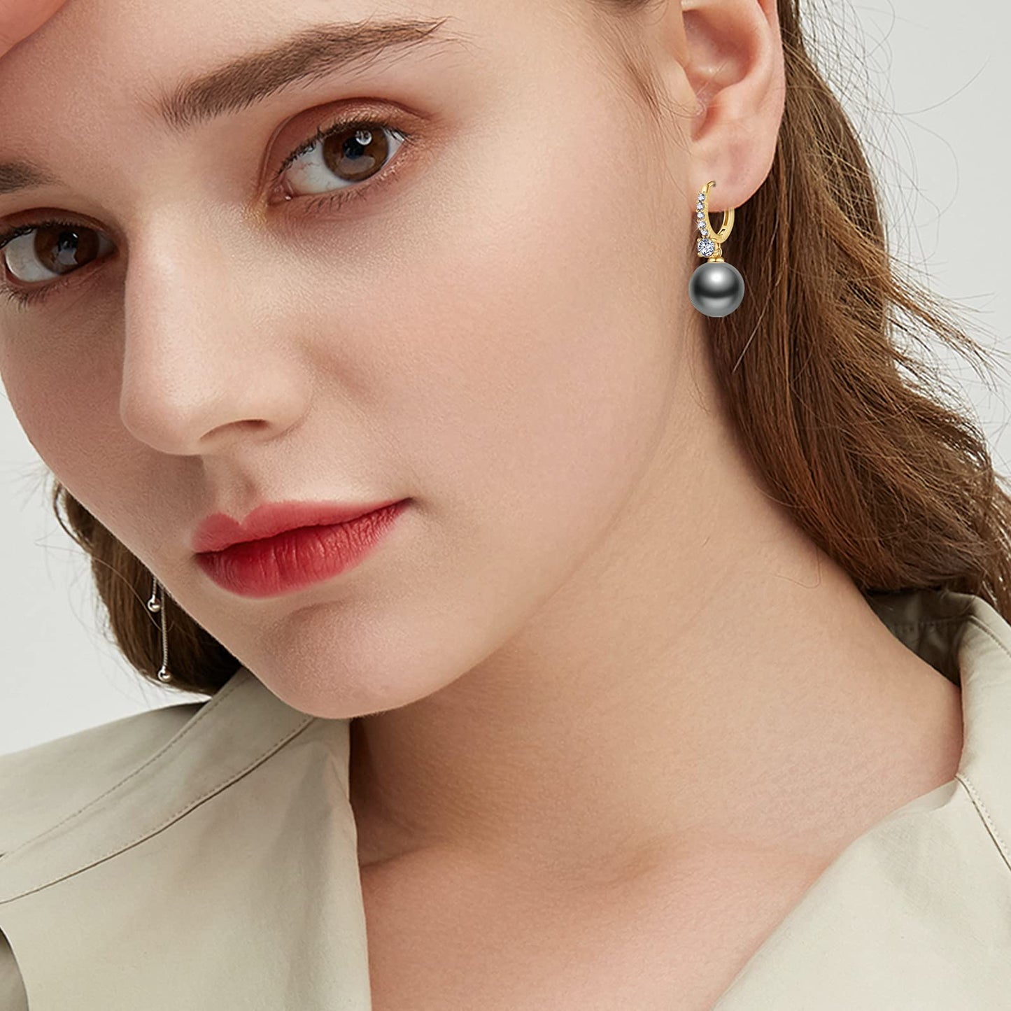 Pearl Earrings for Women 14K Gold Plated Hypoallergenic Pearl Earrings 5A Cubic Zirconia Dangle Earrings Elegant Jewelry (2-Gold-black)