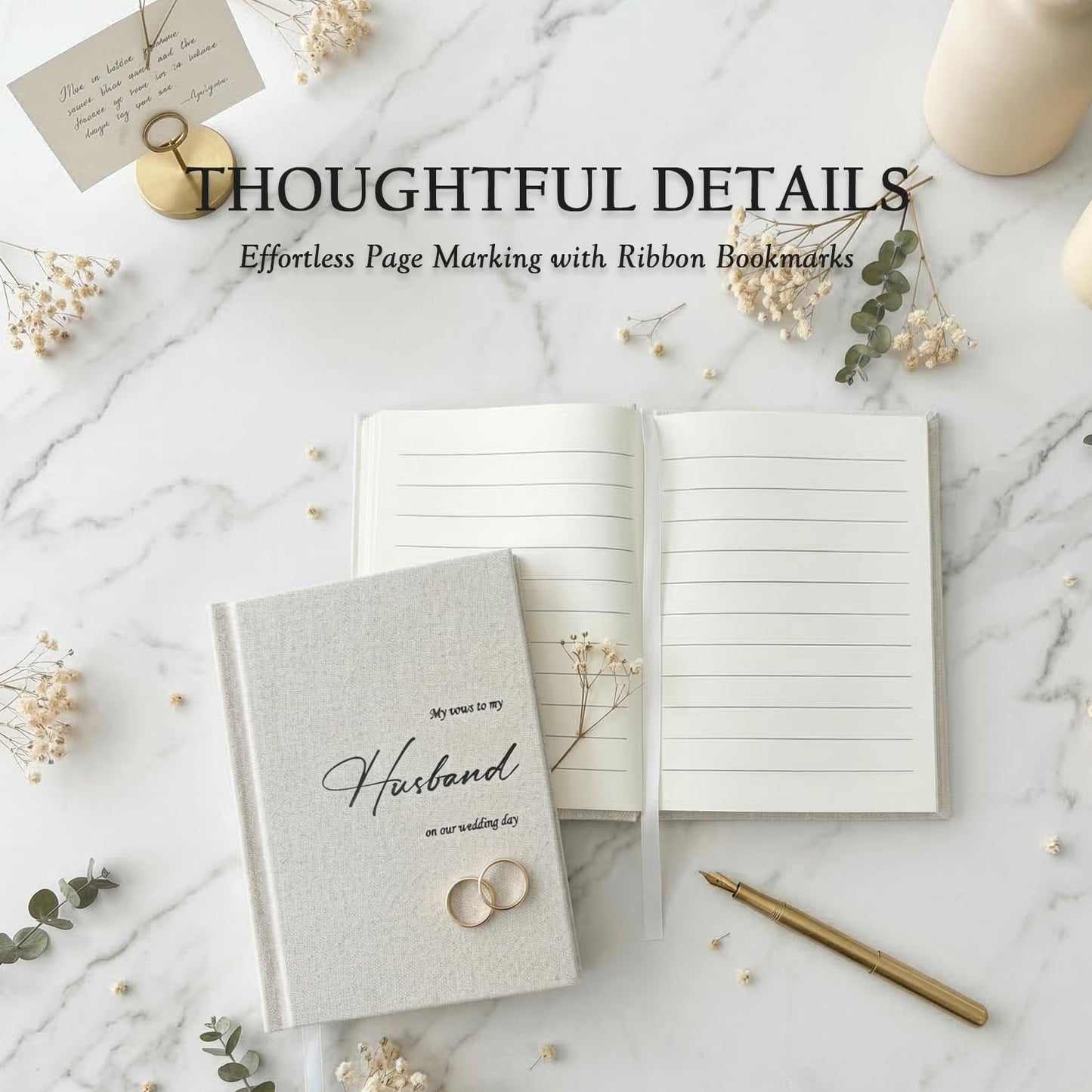 ADUN Stationery His and Hers Wedding Vow Books - Linen Hardcover, Gift Box & Ribbon Marker, 80 Pages Keepsake Journals for Bride & Groom, Perfect for Ceremony, Engagement & Bridal Shower Gifts [Ivory]