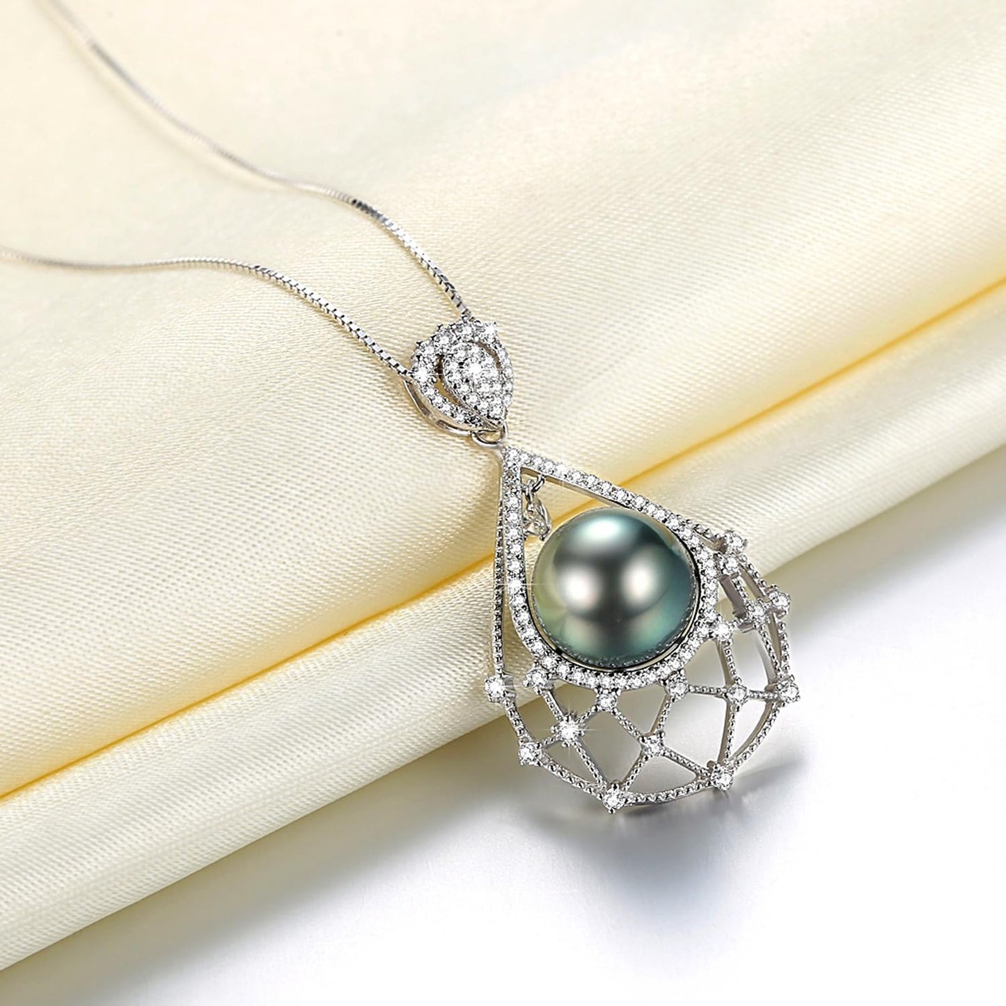 VIKI LYNN Tahitian Black Pearl Necklace for Women 10-11mm Single Genuine Freshwater Cultured Black Pearl Pendant with CZ Birthday Wedding Engagement Christmas gifts for Women, Mom, Her or Couple