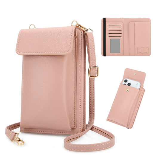 DOB SECHS Leather Passport Wallet Crossbody Phone Bag, RFID Blocking Passport Holder Credit Cards Case for Women, Travel Accessories Organizer Neck Wallet Pouch Bag with Adjustable Strap, Pink
