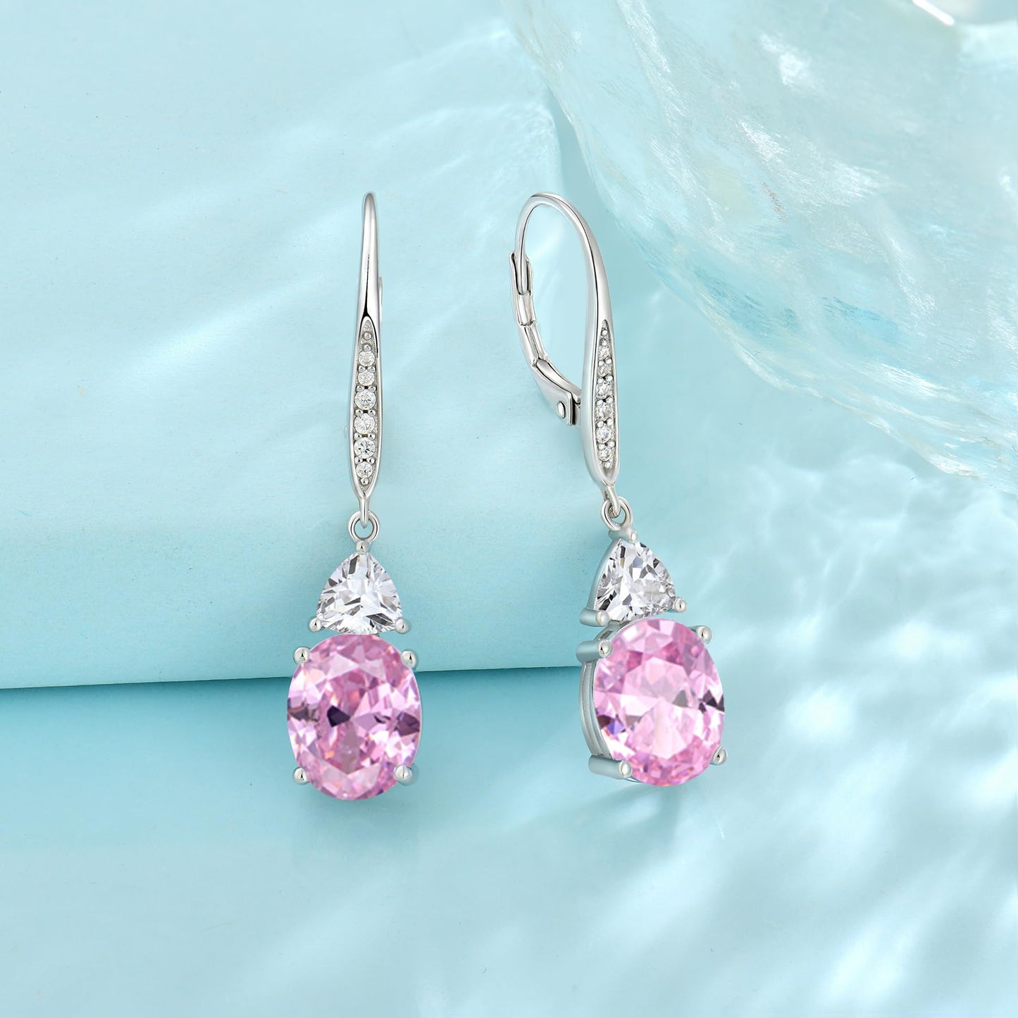 Rocayi Oval Pink Tourmaline Earrings for Women 925 Sterling Silver Dangle Drop Leverback Earrings October Birthstone Jewelry for Her