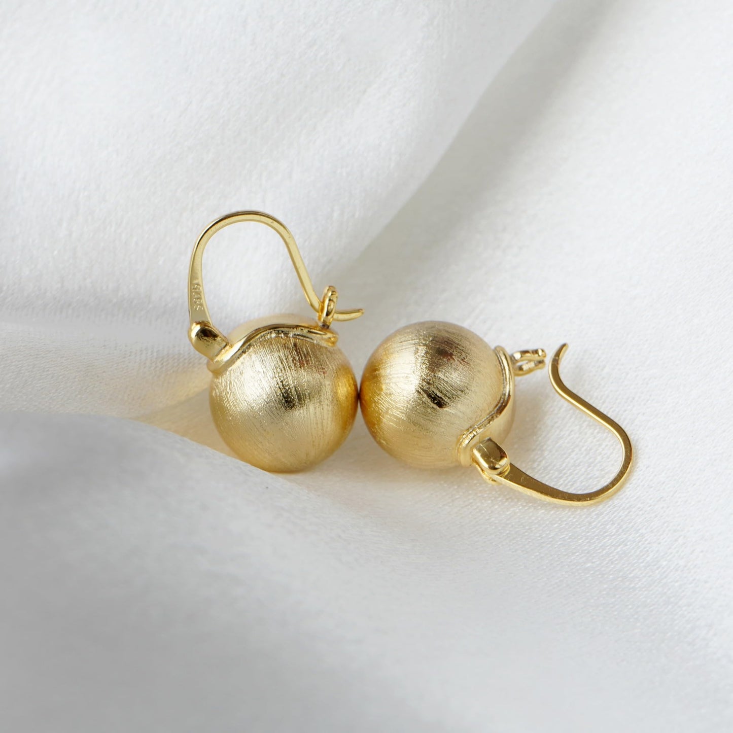 OwMell Elegant 925 Sterling Gold Pearl Drop Earrings Dangle Stud Gold Plated Earrings for Women Large Size 12mm - Brushed Gold