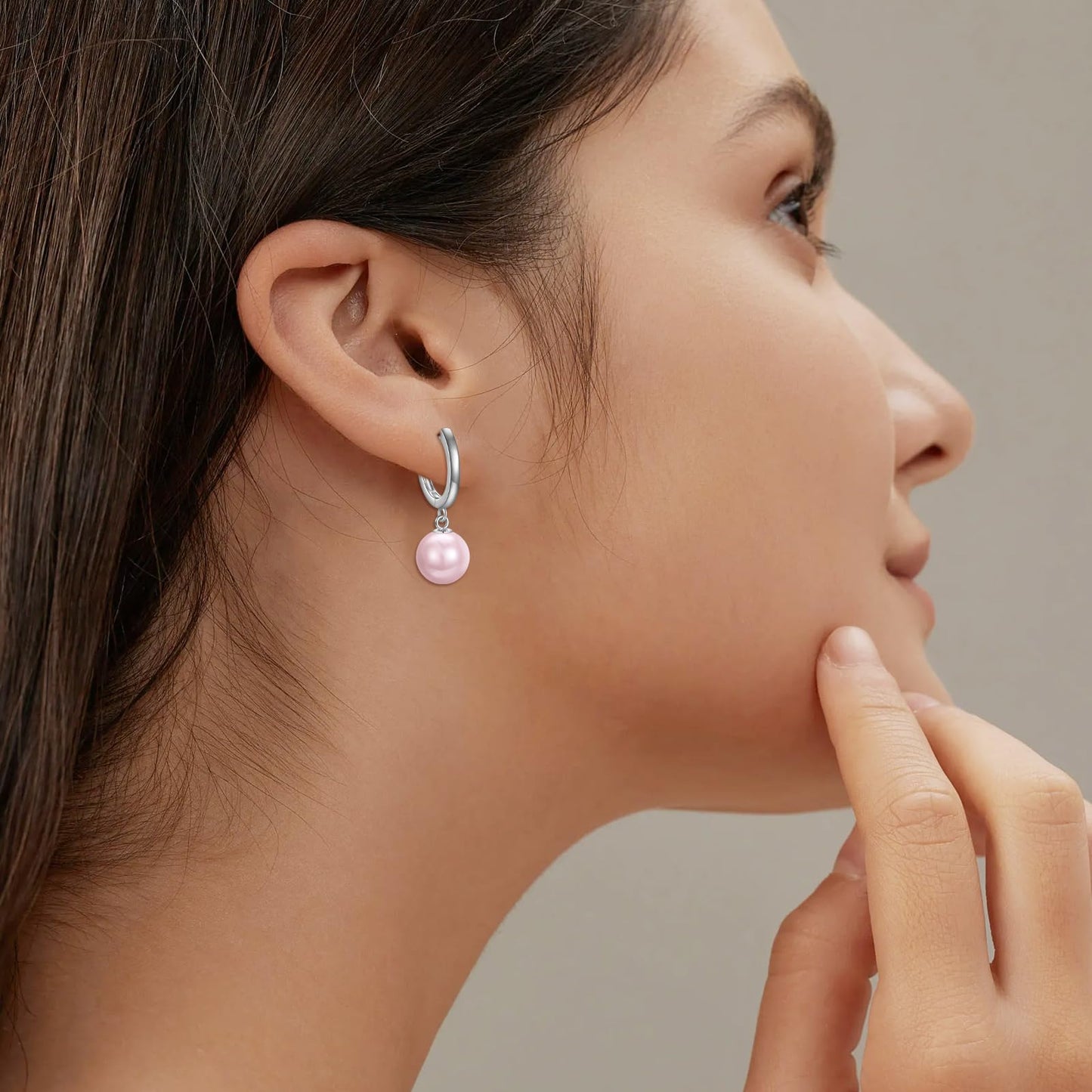 925 Sterling Silver Black Pearl Hoop Earrings Dangle Drop Jewelry Gifts for Women (Pink Pearl)