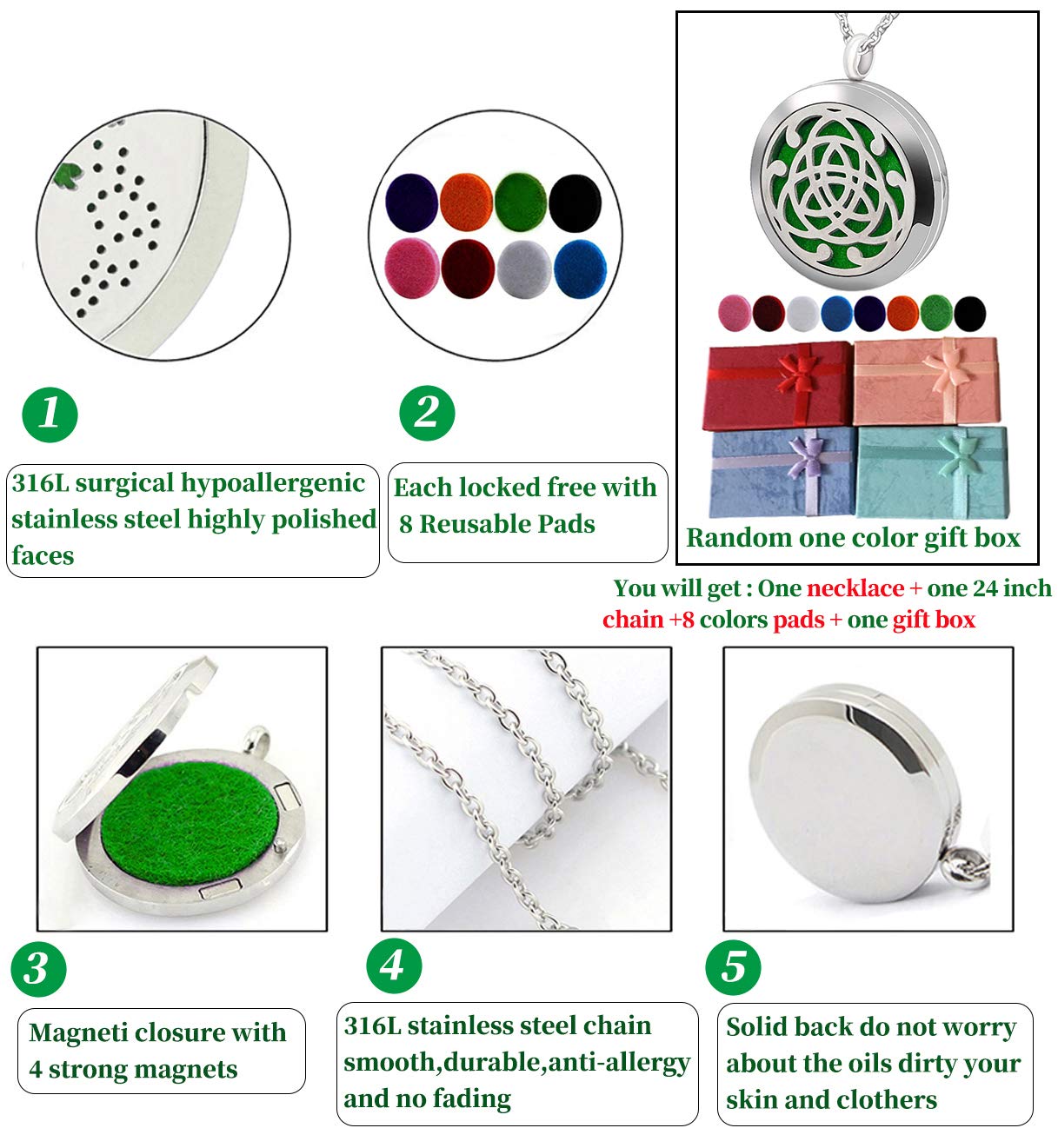 Popeoiuh Premium Aromatherapy Essential Oil Diffuser Necklace,Celtic Tribal Totem Locket Pendant with 8 Pads + 24" Chain - 316L Stainless Steel Jewelry Gift for Birthday Christmas