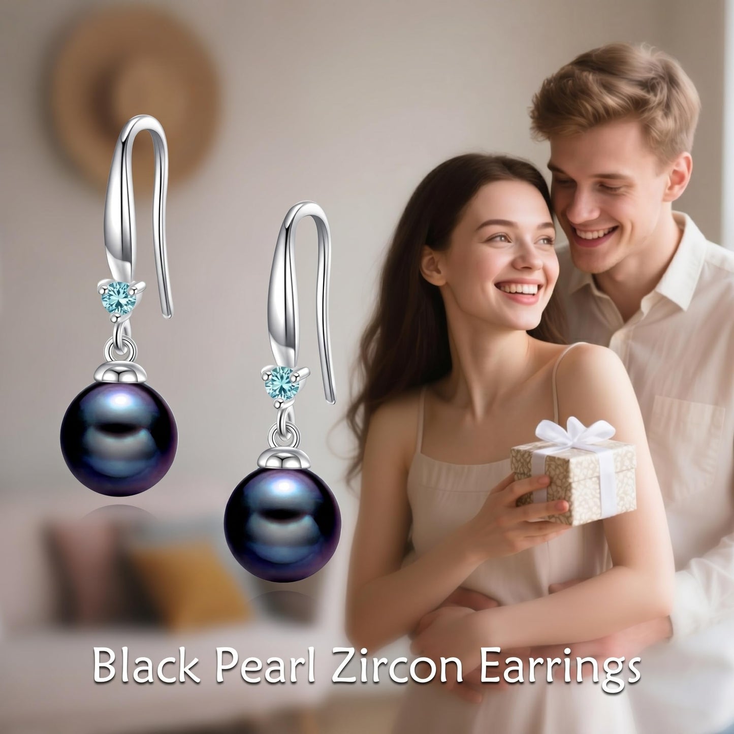 925 Sterling Silver Pearl Leverback Earrings Dangle Drop Birthstone Jewelry Gifts for Women (Black Pearl-March)