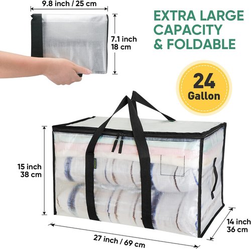 BALEINE Oversized Moving Bags - Heavy-Duty Storage Tote with Reinforced Handles | Clear, 12-Pack