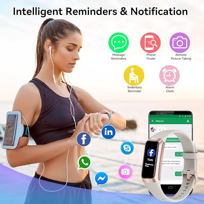 Fitness Tracker with 24/7 Heart Rate, Blood Oxygen Blood Pressure Sleep Monitor, Activity Trackers 5 ATM Waterproof,Step Calorie Counter Pedometer Health Smart Watch for Women Men (White)