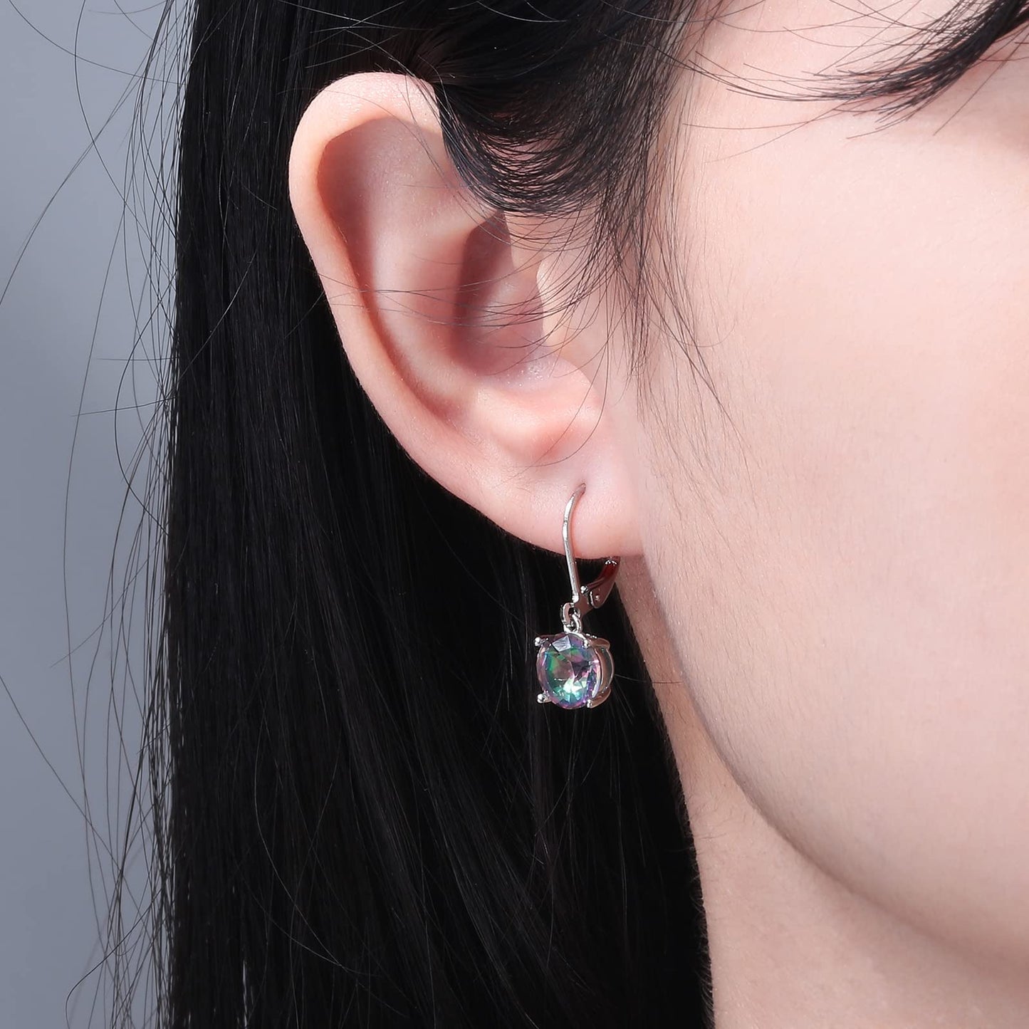 CiNily Leverback Dangle Earrings Created Mystic Rainbow Crystal Drop Earrings White Gold Plated Hypoallergenic Jewelry for Women for Sensitive Ears 8 mm