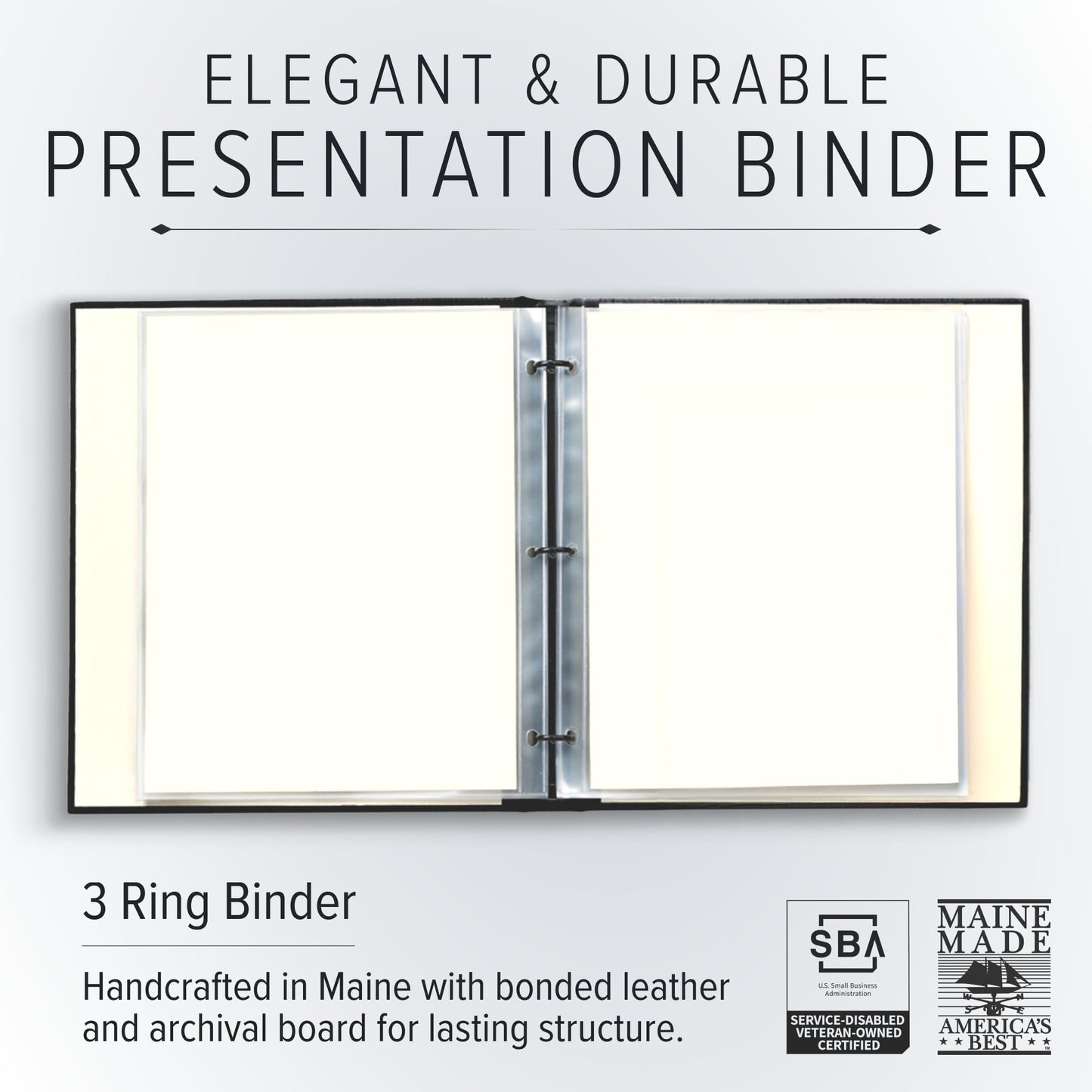 Gallery Leather 3 Ring Binder with Plastic Sleeves, Includes 10 Sheets, Sheet Size: 8.5" x 11" - Presentation Binder Rings with Hubbed Spine, Thick: 0.75" Belfast Burgundy