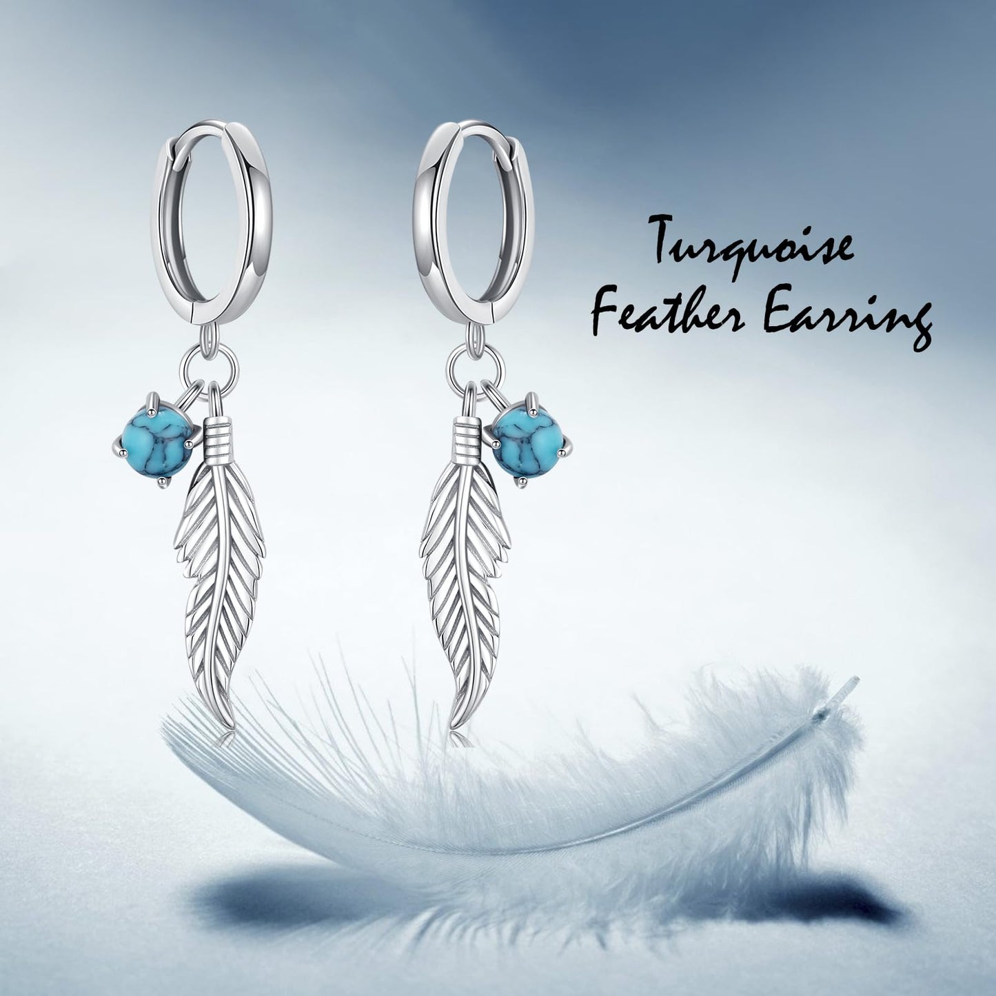 Feather Turquoise Earrings 925 Sterling Silver GenuineTurquoise Dangle Earrings Western Earring Native American Jewelry Indigenous Gifts for Women