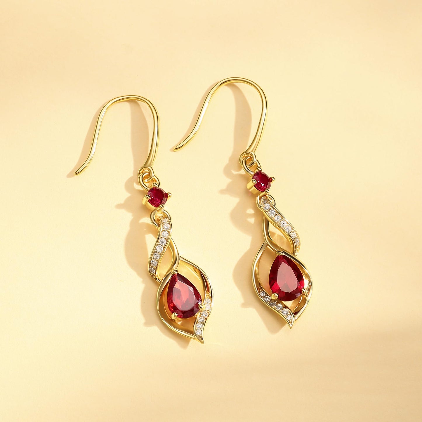FANCIME 14K Gold Plated July Birthstone Dangle Earrings for Women Teardrop Ruby Earrings S925 Sterling Silver infinity Love Birthday Gifts for Mom Women