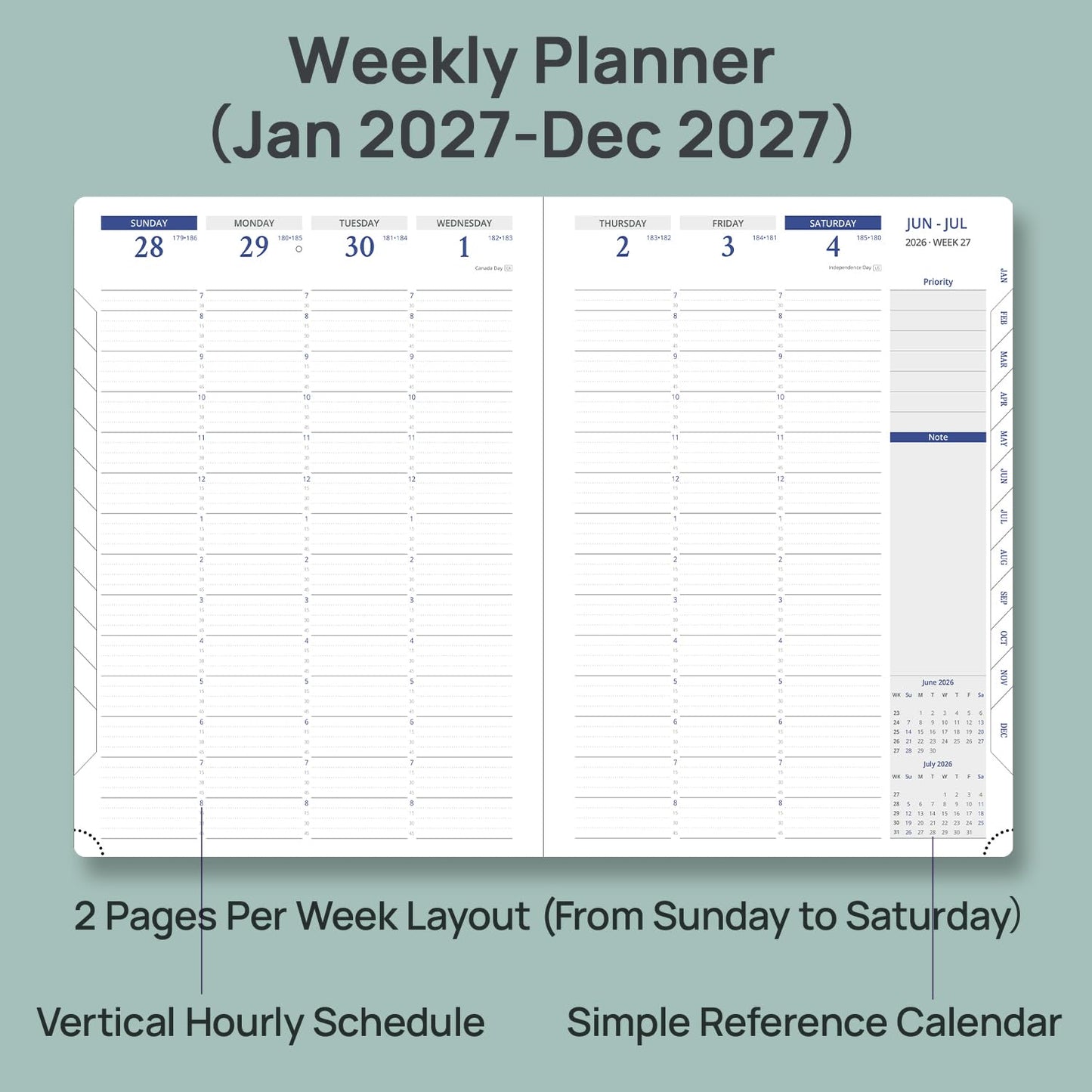 POPRUN Planner 2026-2027, Weekly And Monthly Planner (A4 Size 8.25" x 11.75"), 15-Minute Hourly Planner & Appointment Book (Jul 2026 - Jun 2027), Monthly Tabs, Inner-pocket - Brown