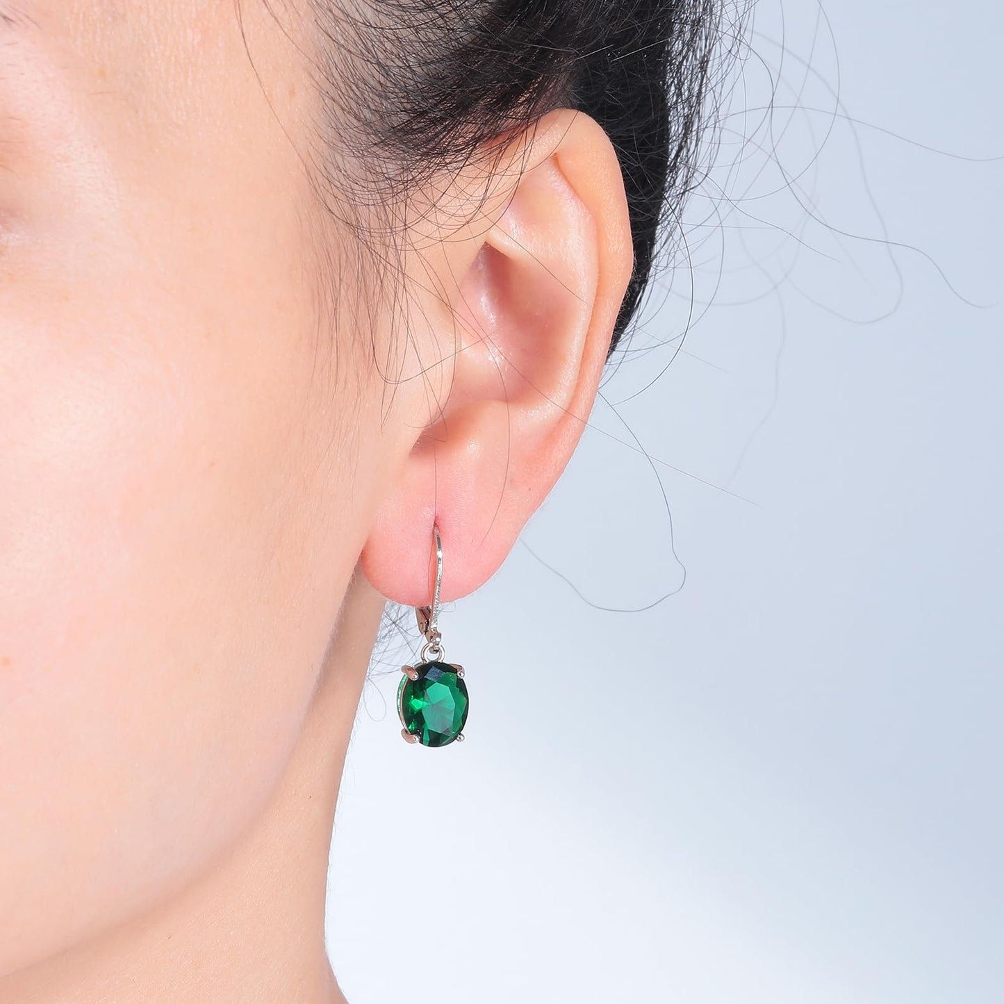 CiNily Cut-Oval Leverback Dangle Earrings for Women Green Cubic Zircon 14k White Gold Plated Hypoallergenic Hanging Earrings Lightweight Summer Drop Earrings