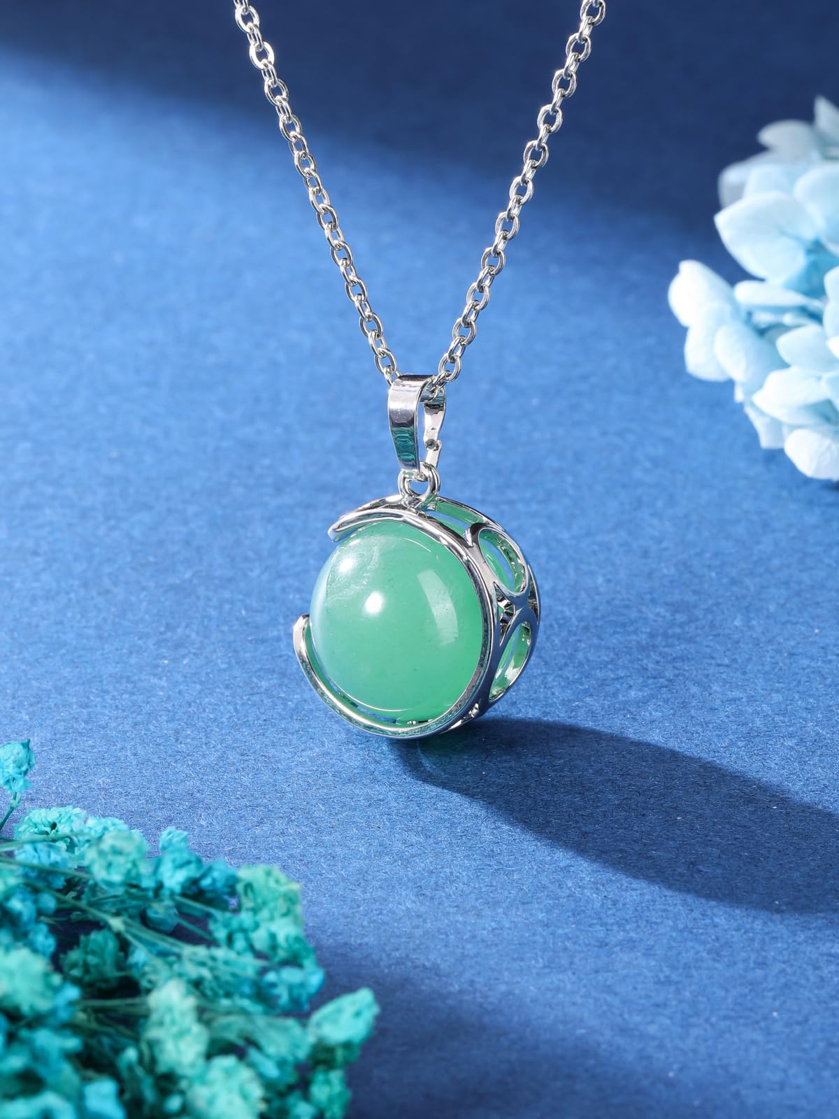 Top Plaza Green Aventurine Healing Crystal Stone Necklace Round Ball Rotating Natural Gemstone Pendant Necklace for Women Energy Jewelry Christmas Gifts