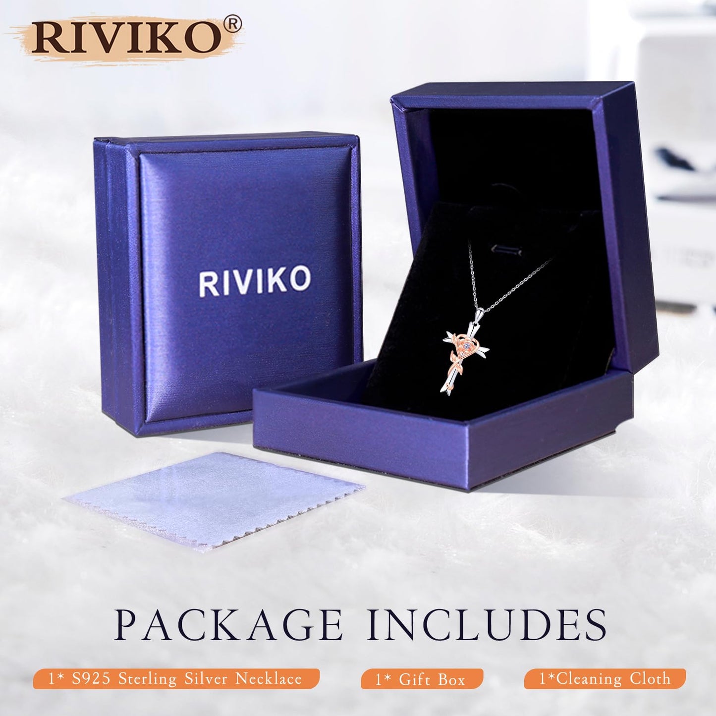 RIVIKO 925 Sterling Silver Cross June Birthstone Necklace for Women Rose Pendant Anniversary Jewelry