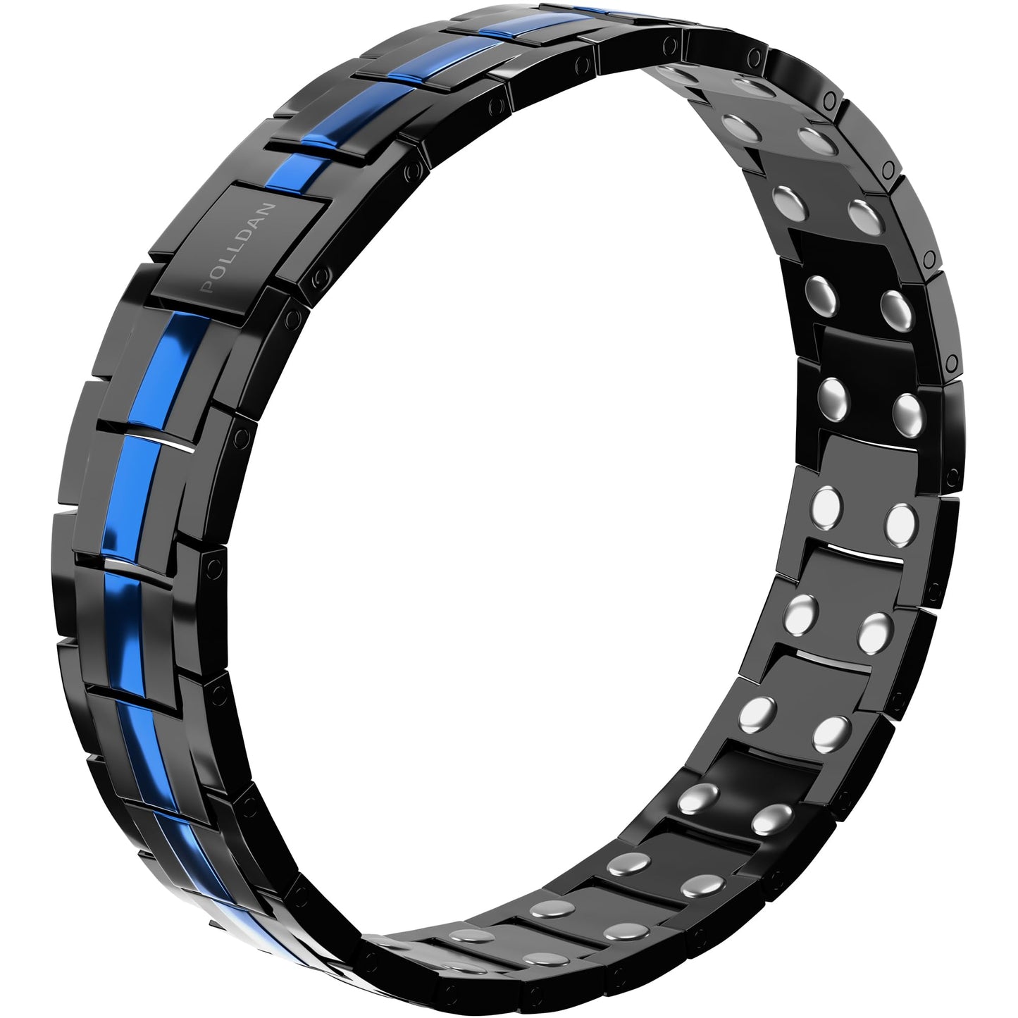 Polldan Magnetic Bracelets for Men 6000 Gauss Power | Titanium Bracelet for Men with 2X Strong Magnets | Durable Mens Magnetic Bracelet with Adjustable Length | Stylish Mens Jewelry & Black Metal Sizing Tool (Blue-Black)