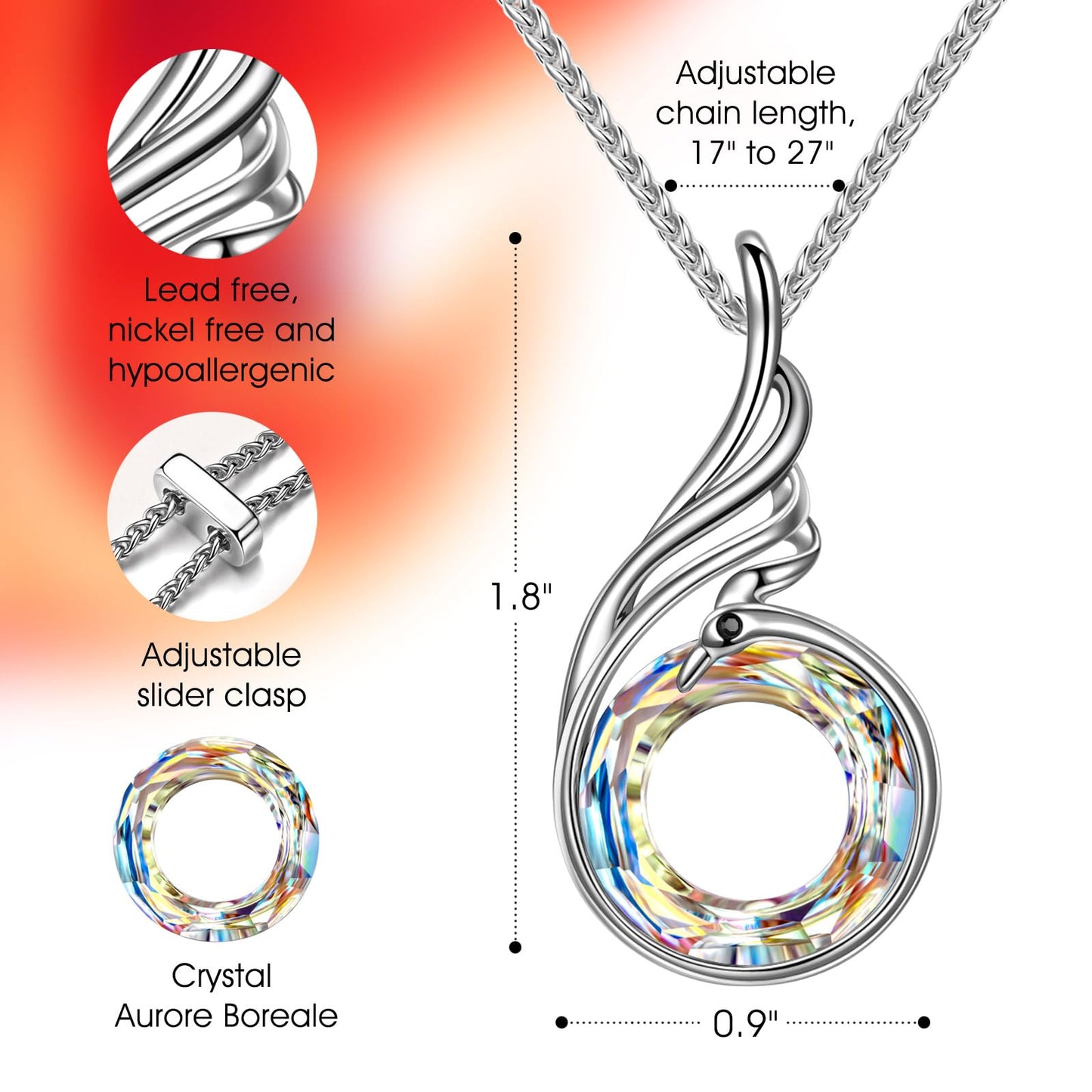 Kate Lynn Phoenix Necklaces for Men Women Pendant Necklace, Unique Birthday Gifts for Women Men, Christmas Mothers Day Gifts for Mom Wife Daughter Fathers Day Jewelry for Dad Husband, Womens Mens Crystal Jewelry