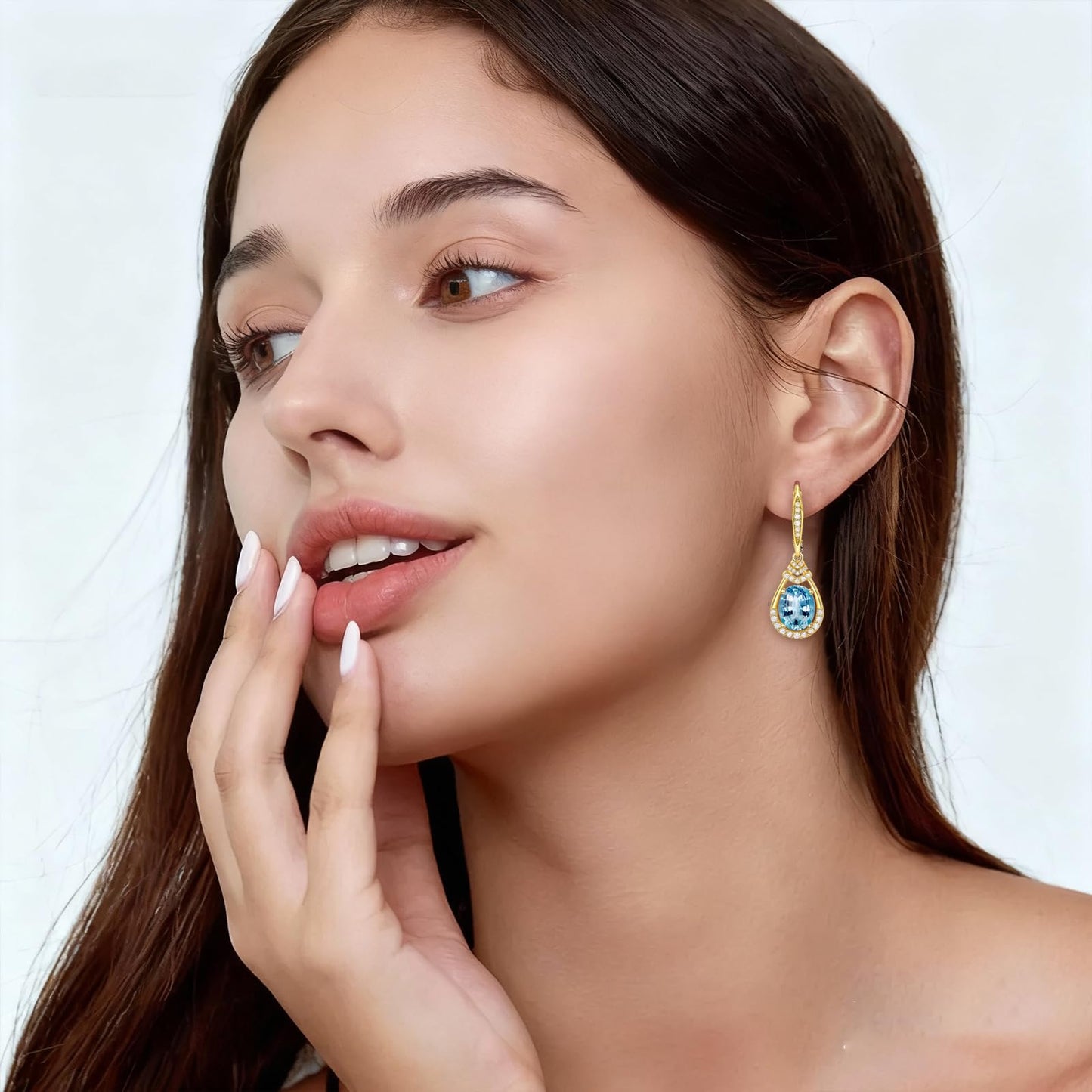 Valentine's Day Gifts for Women |18K G Plated Sterling Silver Birthstone Teardrop Leverback Drop Earring for Women Lady | Wedding Jewelry Gifts for the Bride | Hypoallergenic Oval Cut CZ Earrings (18k Gold Plated-03-Mar.-Aquamarine)