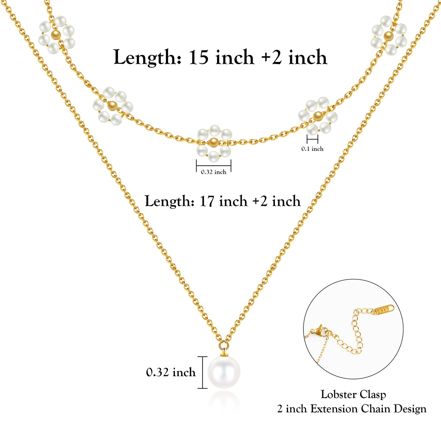 Trinckle Daisy Pearl Necklace, Dainty Daisy Necklace for Women Pressed Flower Jewelry as Prom Gifts, 18K Gold Choker for Women Beach Jewelry Summer Accessories