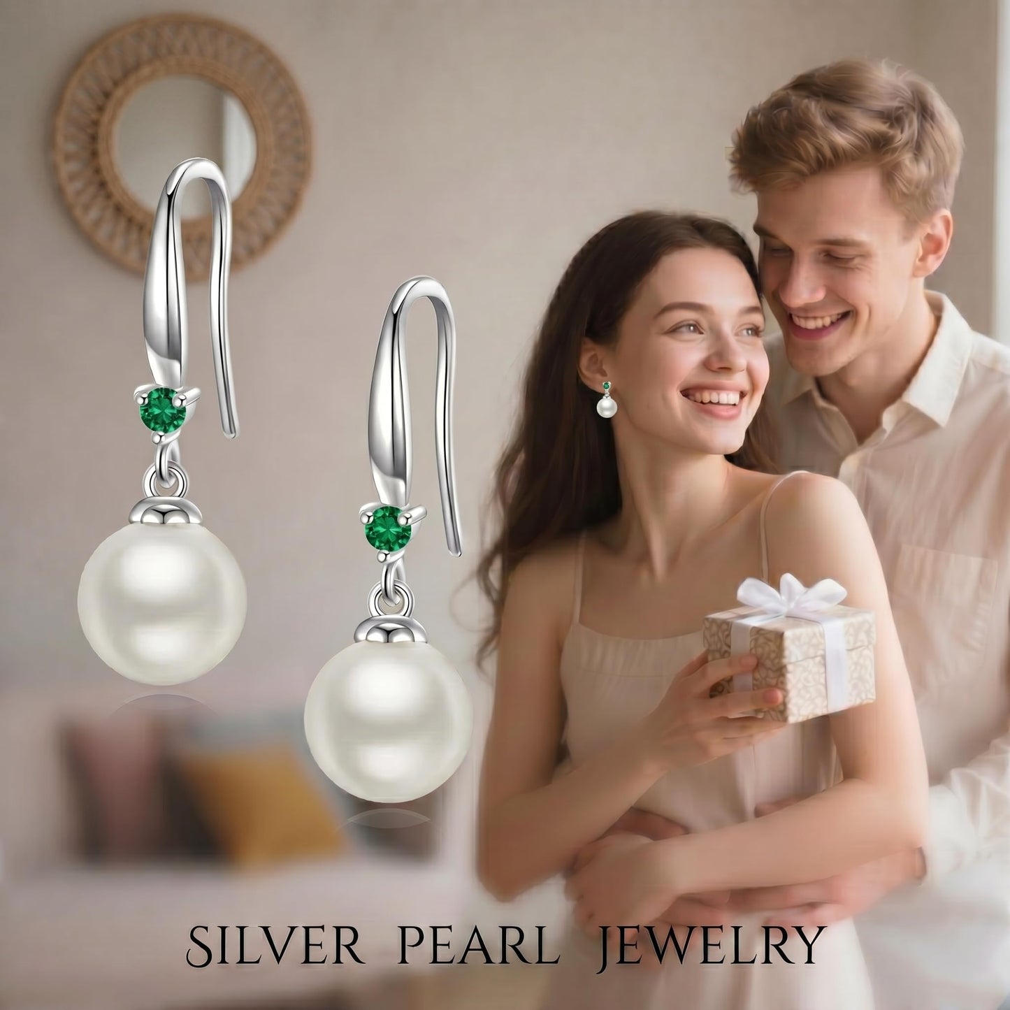 925 Sterling Silver Pearl Leverback Earrings Dangle Drop Birthstone Jewelry Gifts for Women (White Pearl-May)