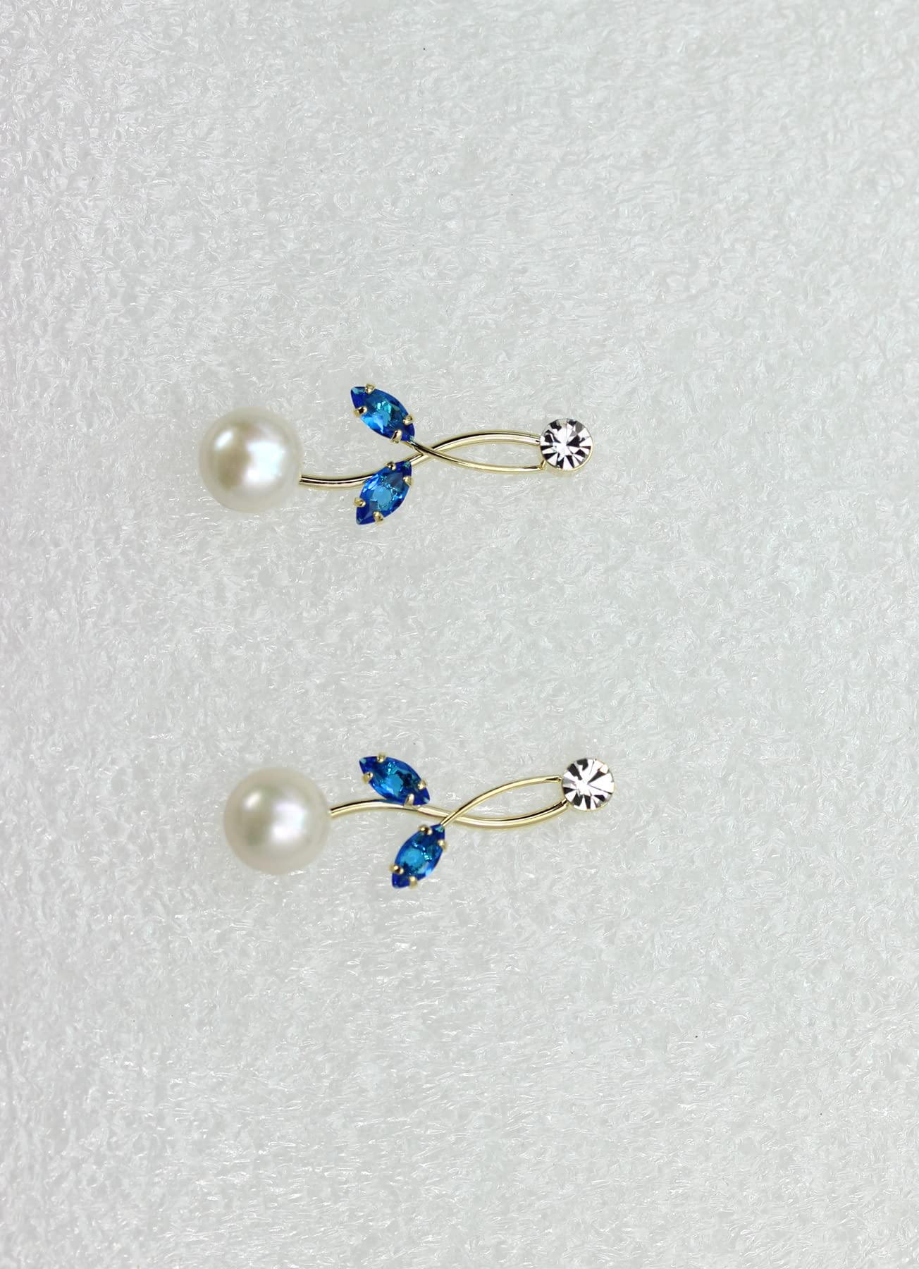 Faship Gorgeous Blue CZ Crystal Genuine Freshwater Pearls Floral Necklace Earrings Set - Blue/Gold Plated