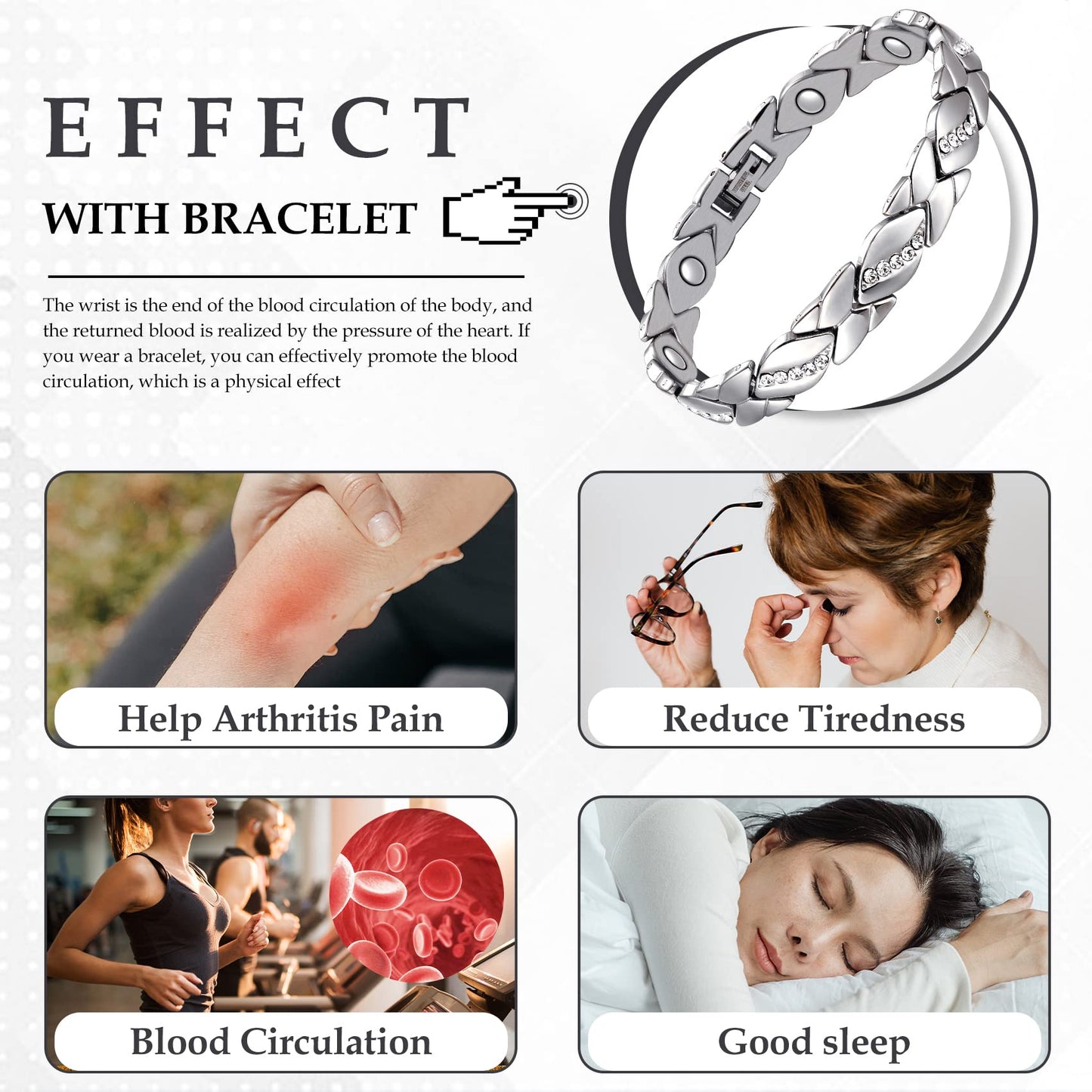Jecanori Pure Copper Bracelets for Women,Ultra Magnetic Bracelets for Women with 3500 Gauss Magnets,Crystal Valentine's Day Jewelry Gift, Sizing Tool
